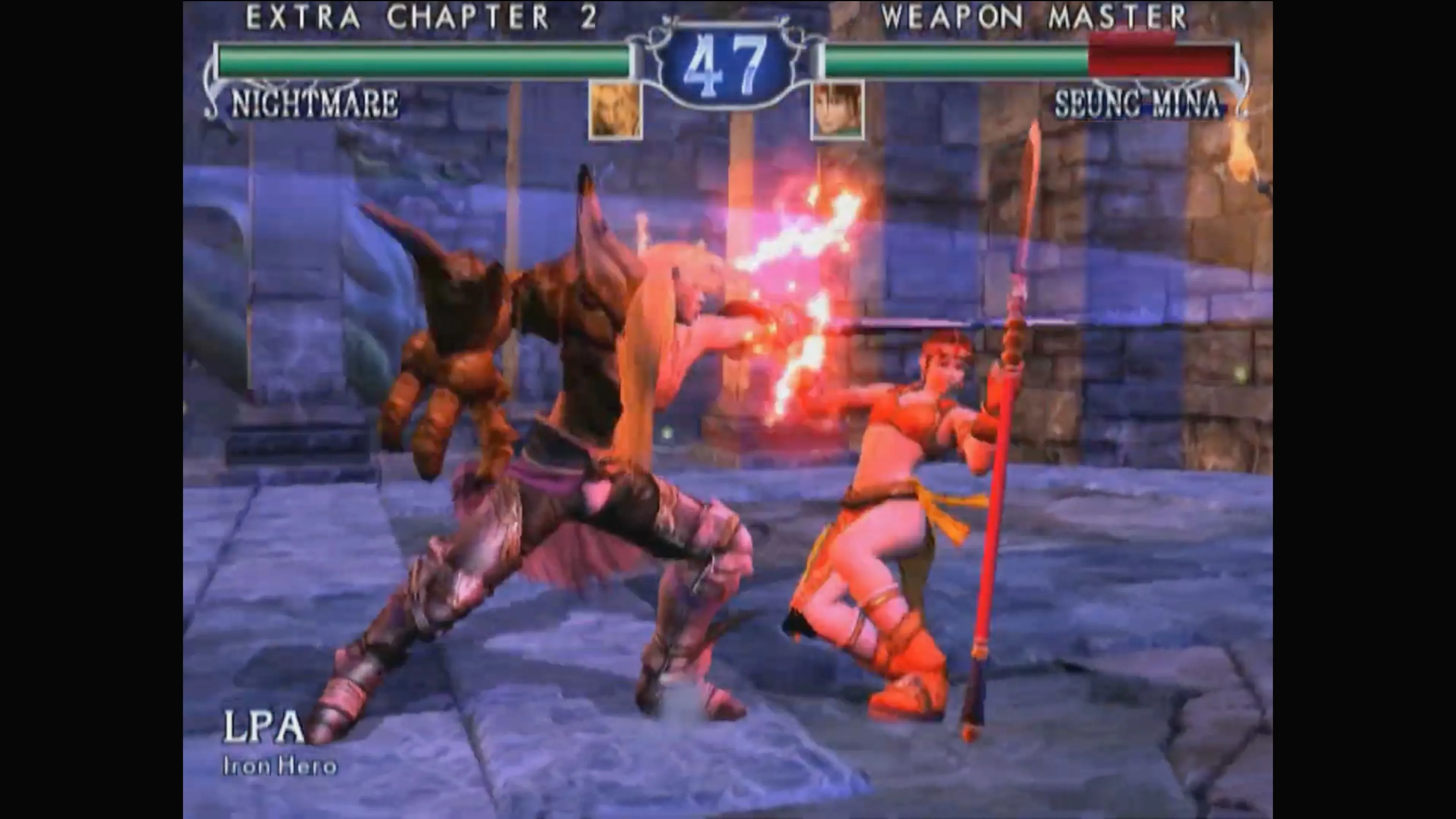 Một cảnh đối đầu trực diện giữa các nhân vật trong game đối kháng SoulCalibur II.