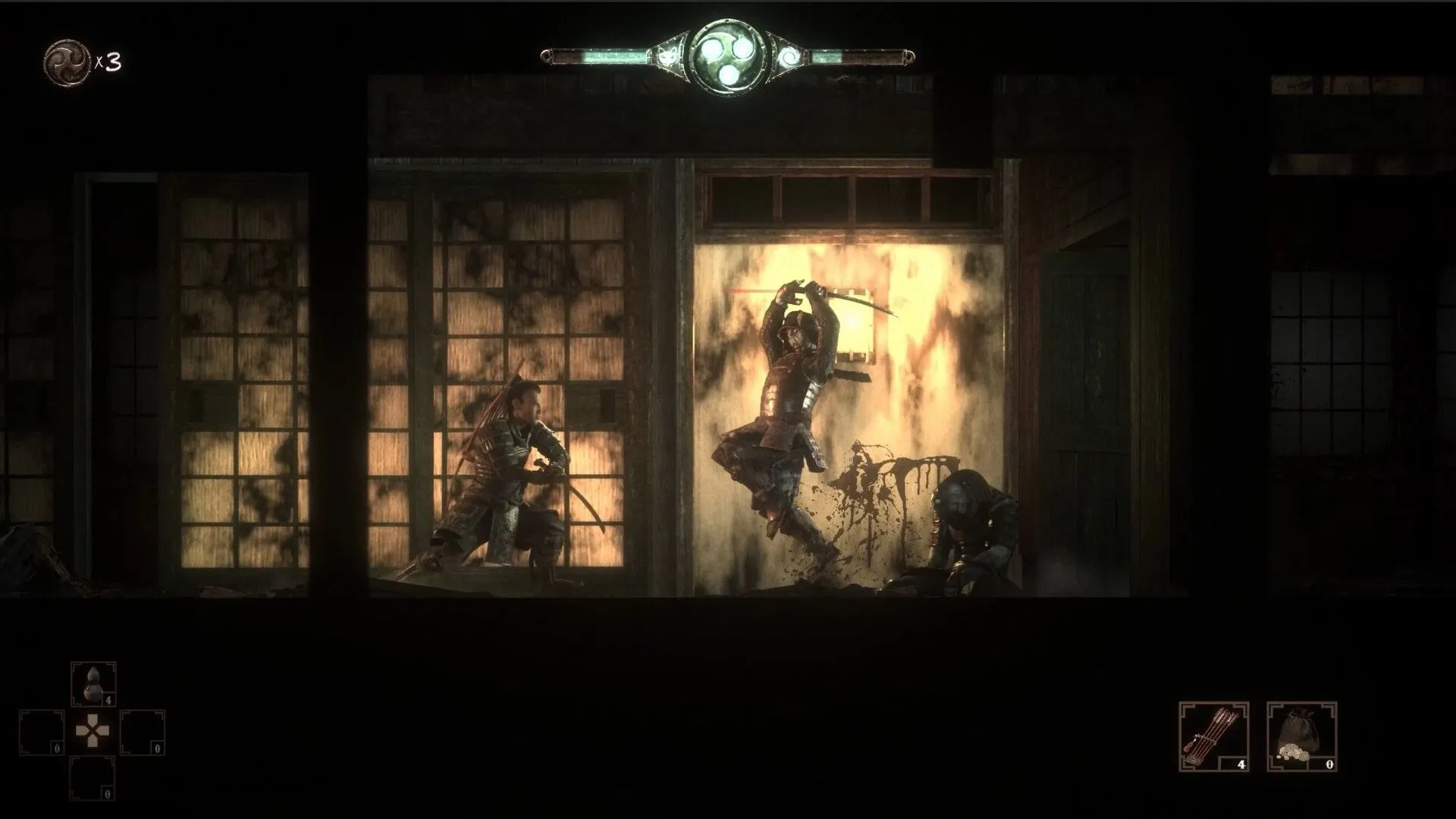Một cảnh từ The Spirit of the Samurai, thể hiện đồ họa stop-motion độc đáo với một samurai đối đầu với quỷ Oni