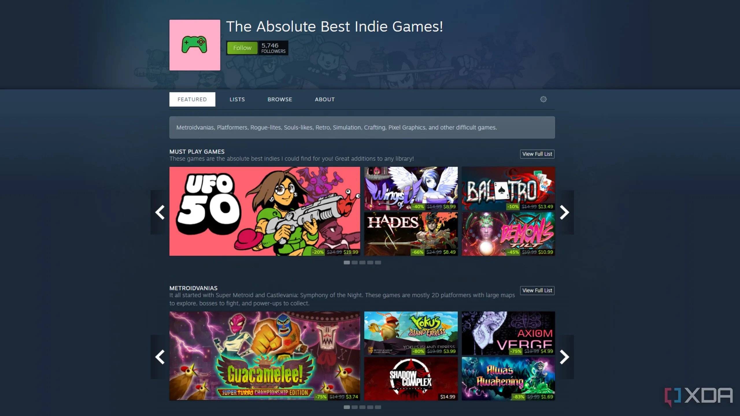 Một danh sách phát game indie được tuyển chọn trên Steam