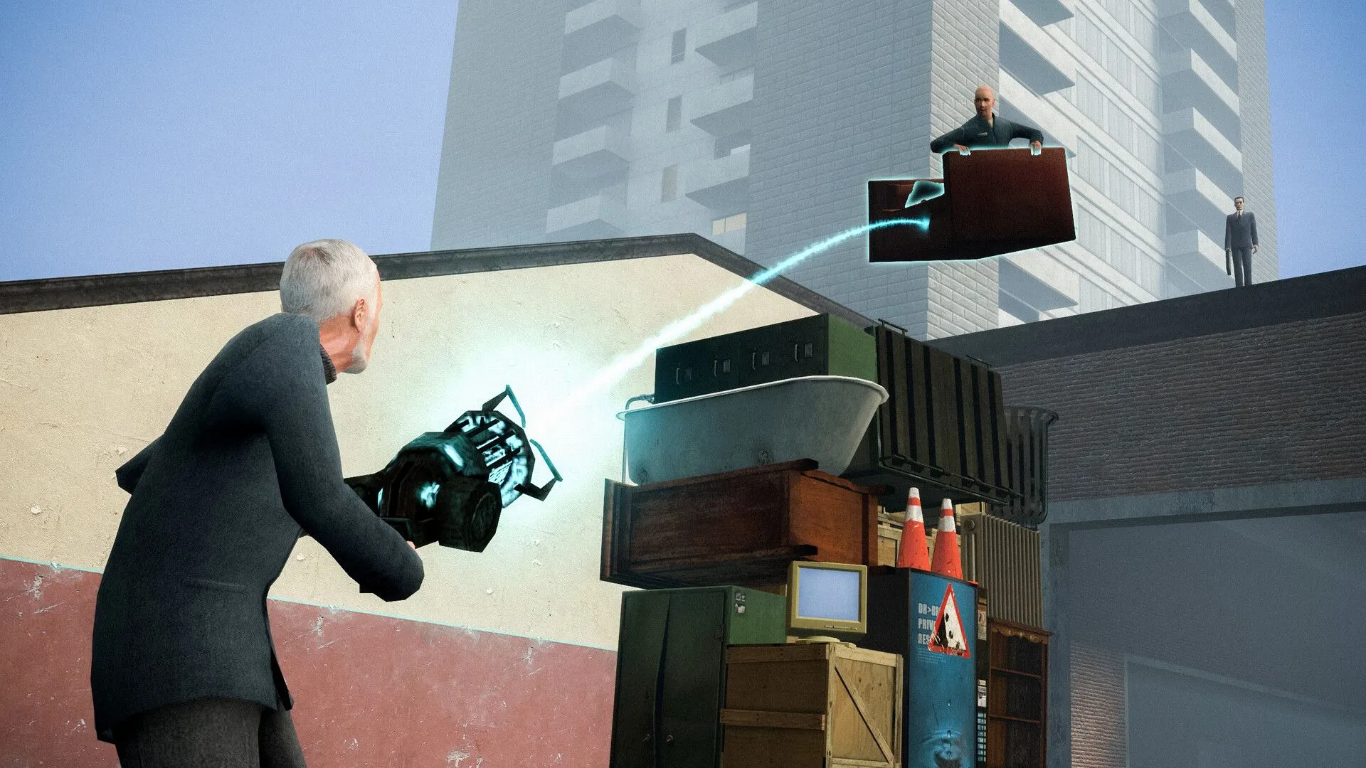 Một người chơi nâng đỡ người chơi khác trong thế giới vật lý của Garry's Mod.