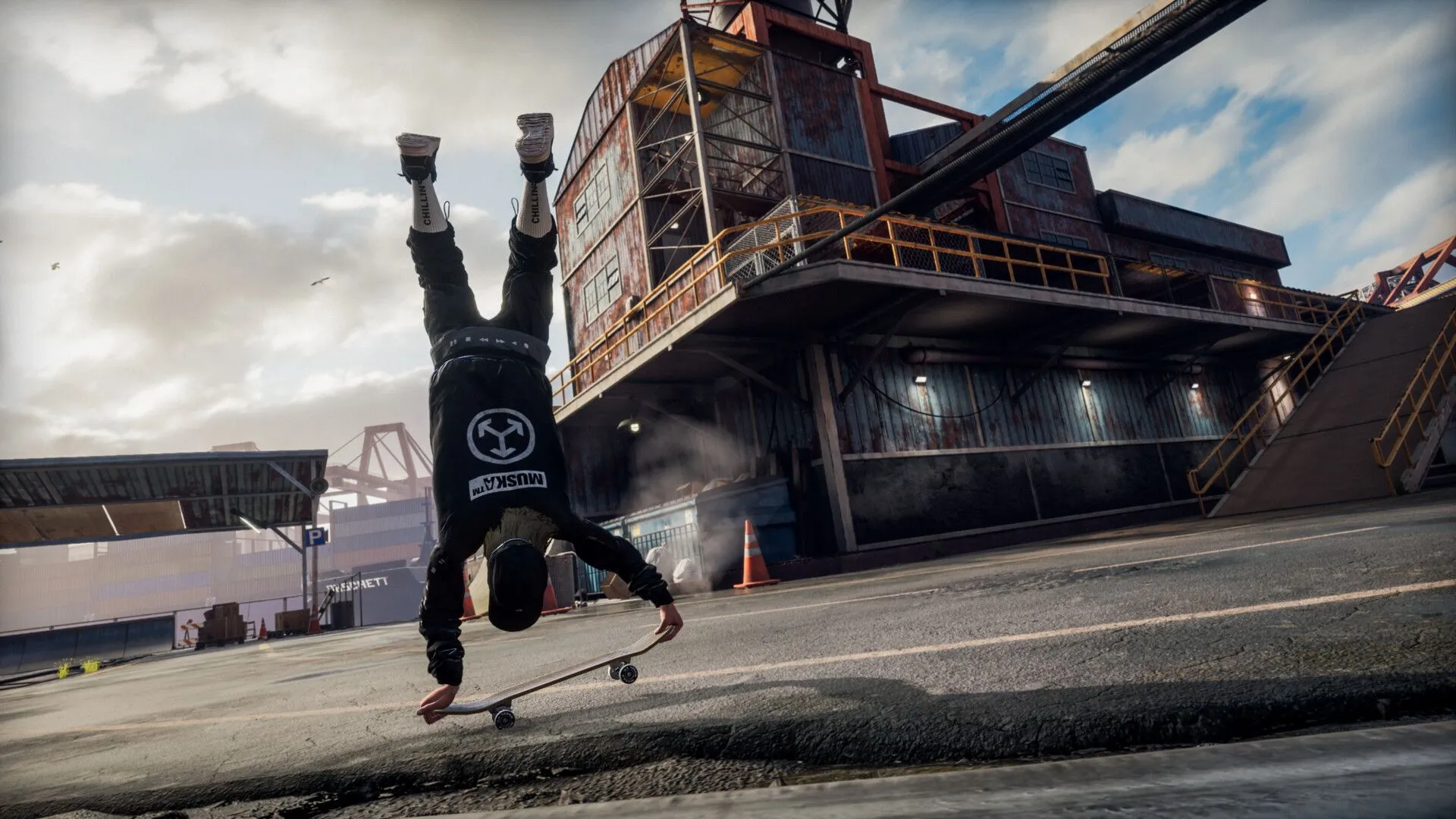 Một skater đang thực hiện động tác handstand trick độc đáo trong game Tony Hawk's Pro Skater 3 + 4