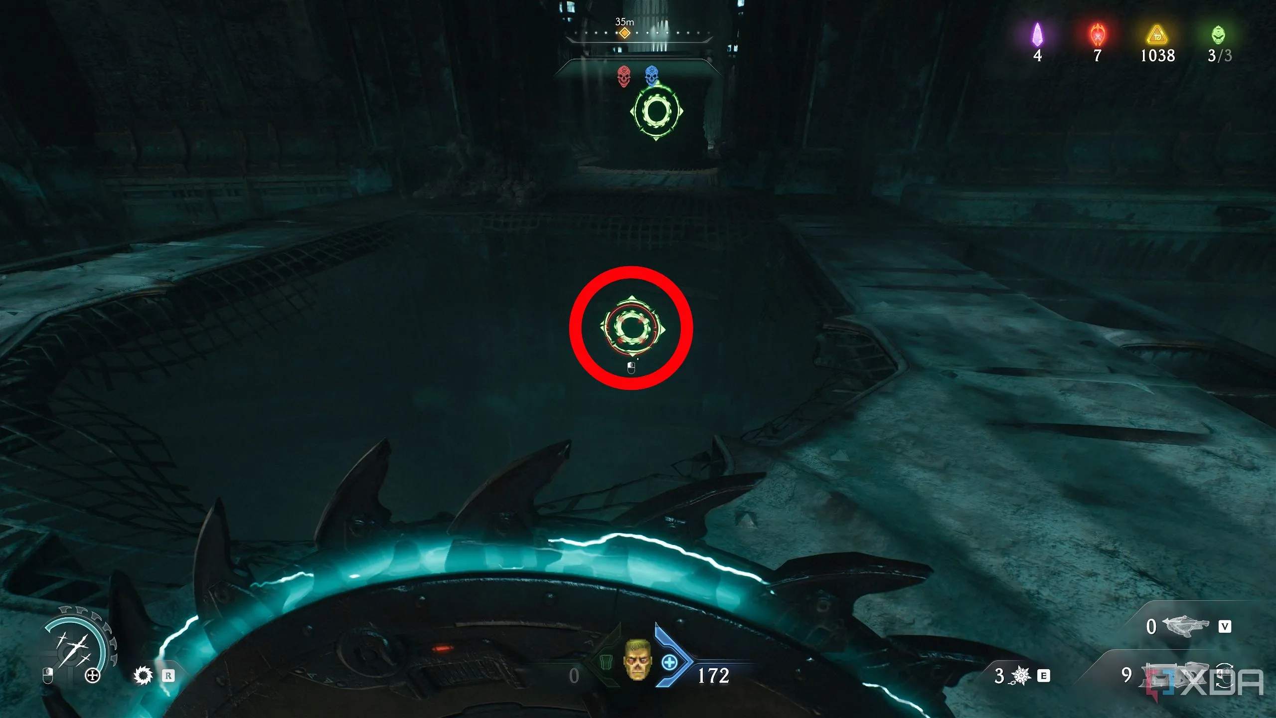 Một vòng tròn làm nổi bật biểu tượng Shield Charge thấp hơn trong Chapter 19 Doom The Dark Ages.
