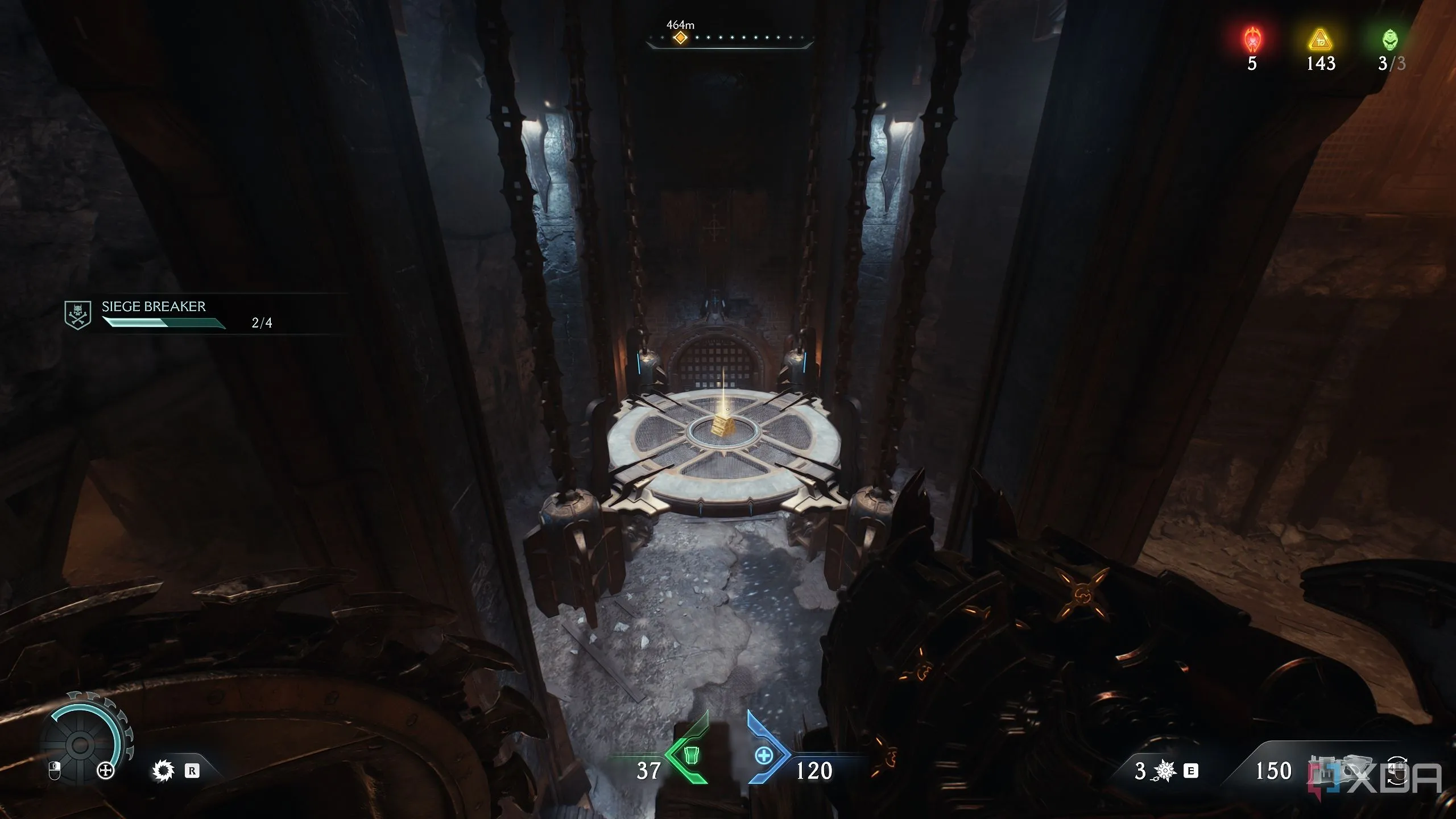 Nền kim loại bên dưới Doom Slayer trong Doom: The Dark Ages