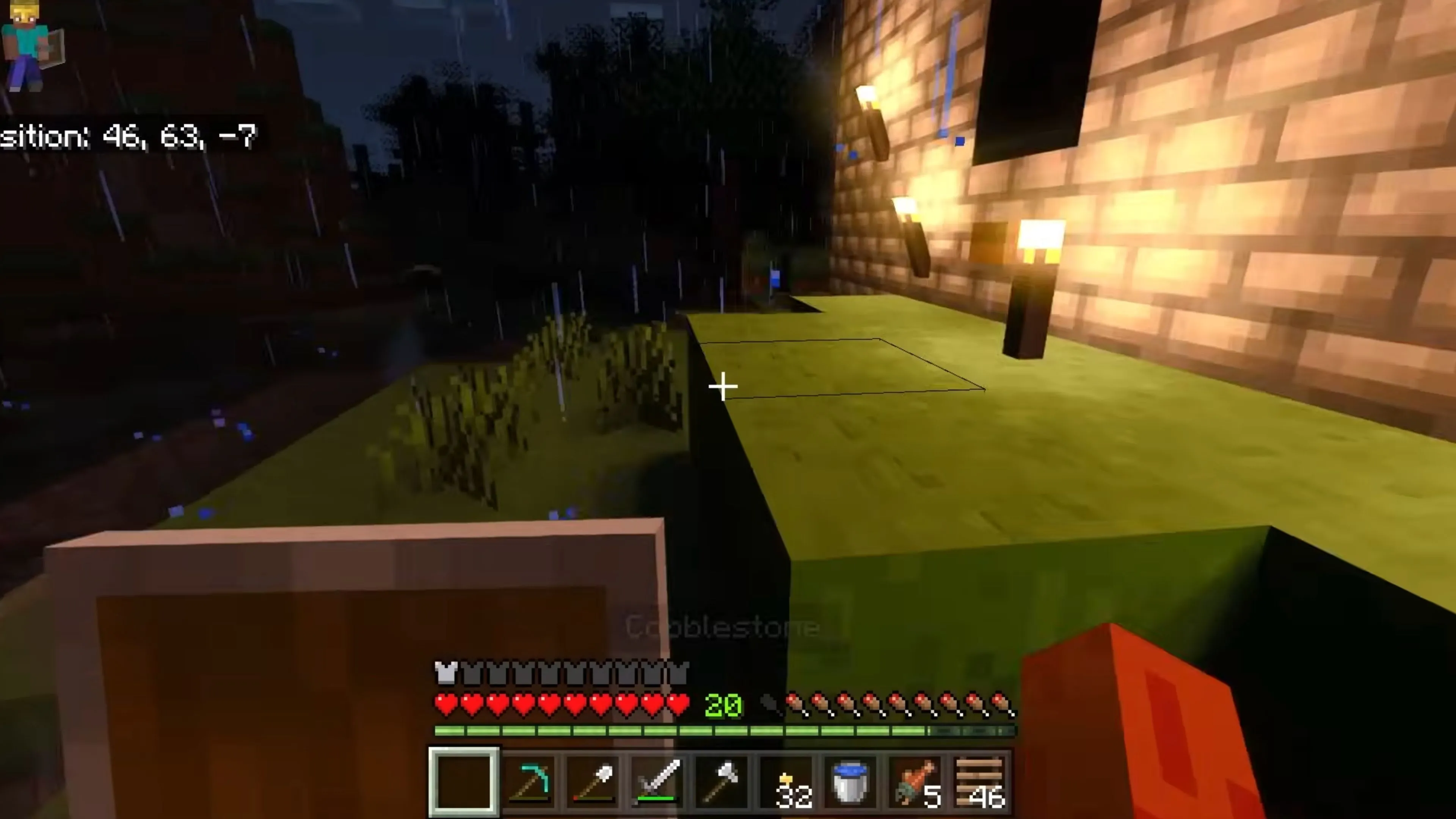 Người chơi Minecraft đang đứng cạnh cây lớn trong khung cảnh bình minh