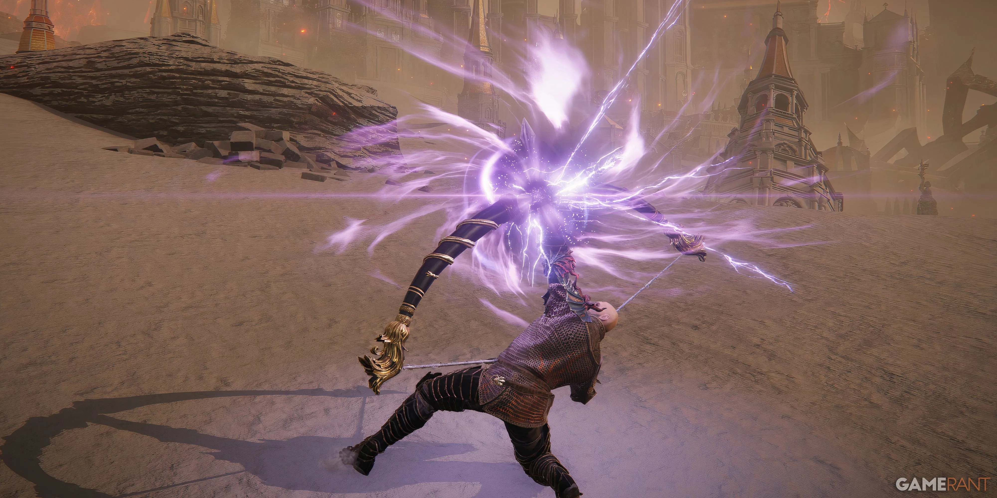 Người chơi sử dụng Radahn's Greatswords, một vũ khí mạnh mẽ trong Elden Ring, thể hiện phong cách chiến đấu đa dạng.
