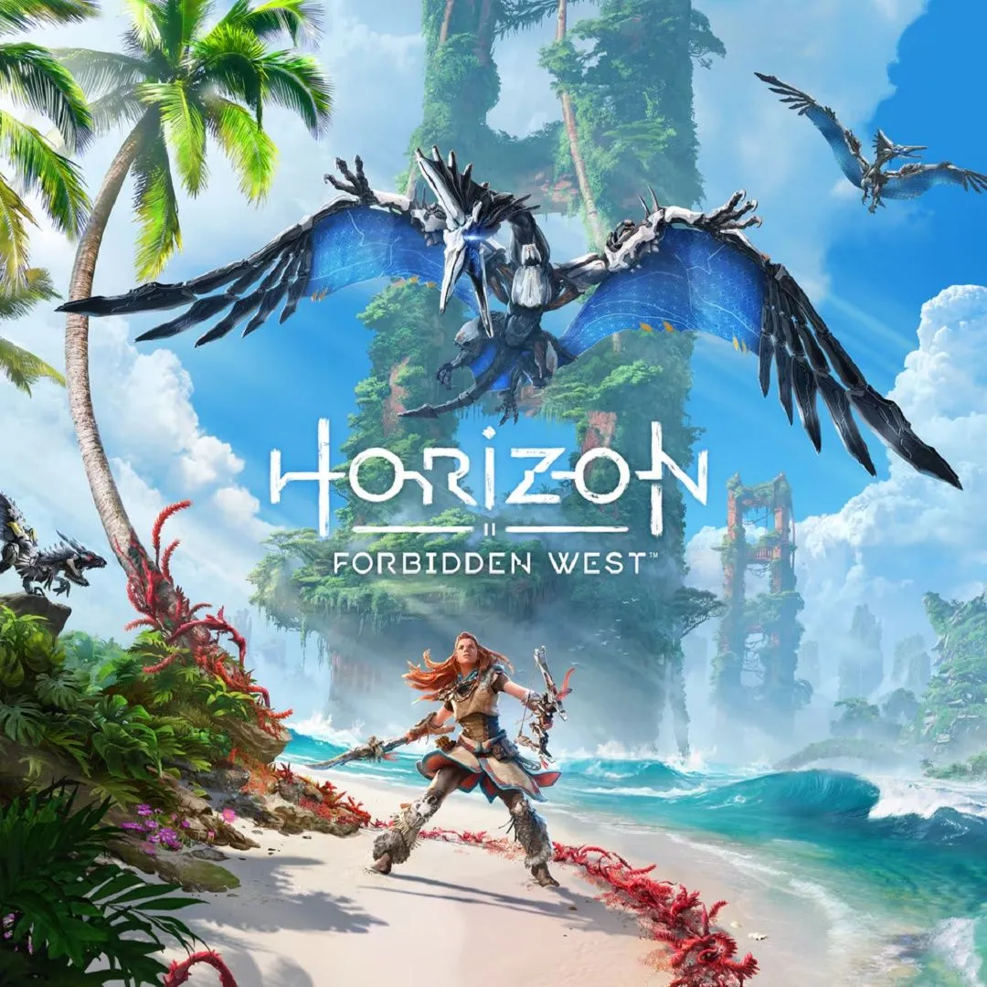 Nhân vật Aloy đối mặt với một cỗ máy khổng lồ trong Horizon Forbidden West