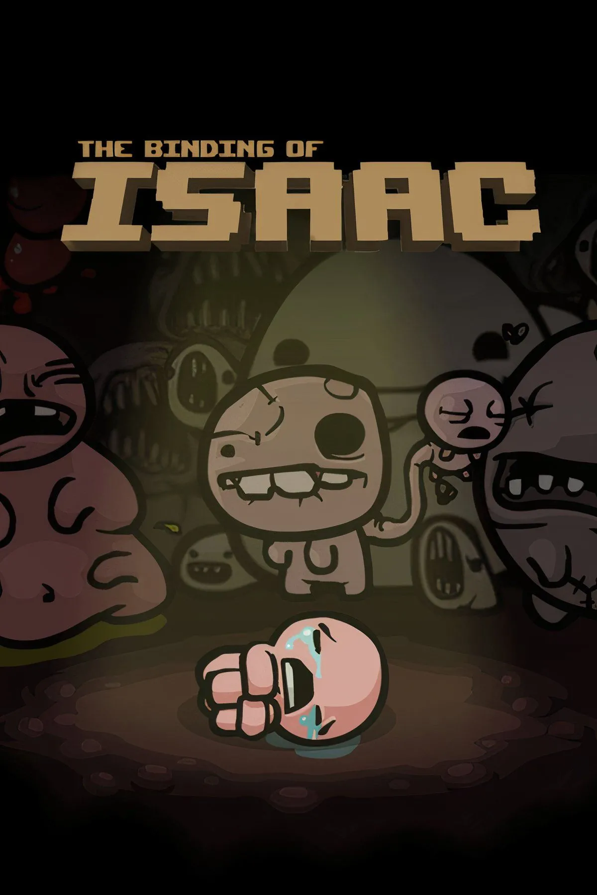 Nhân vật Isaac với đôi mắt đẫm lệ trong gameplay của The Binding of Isaac.