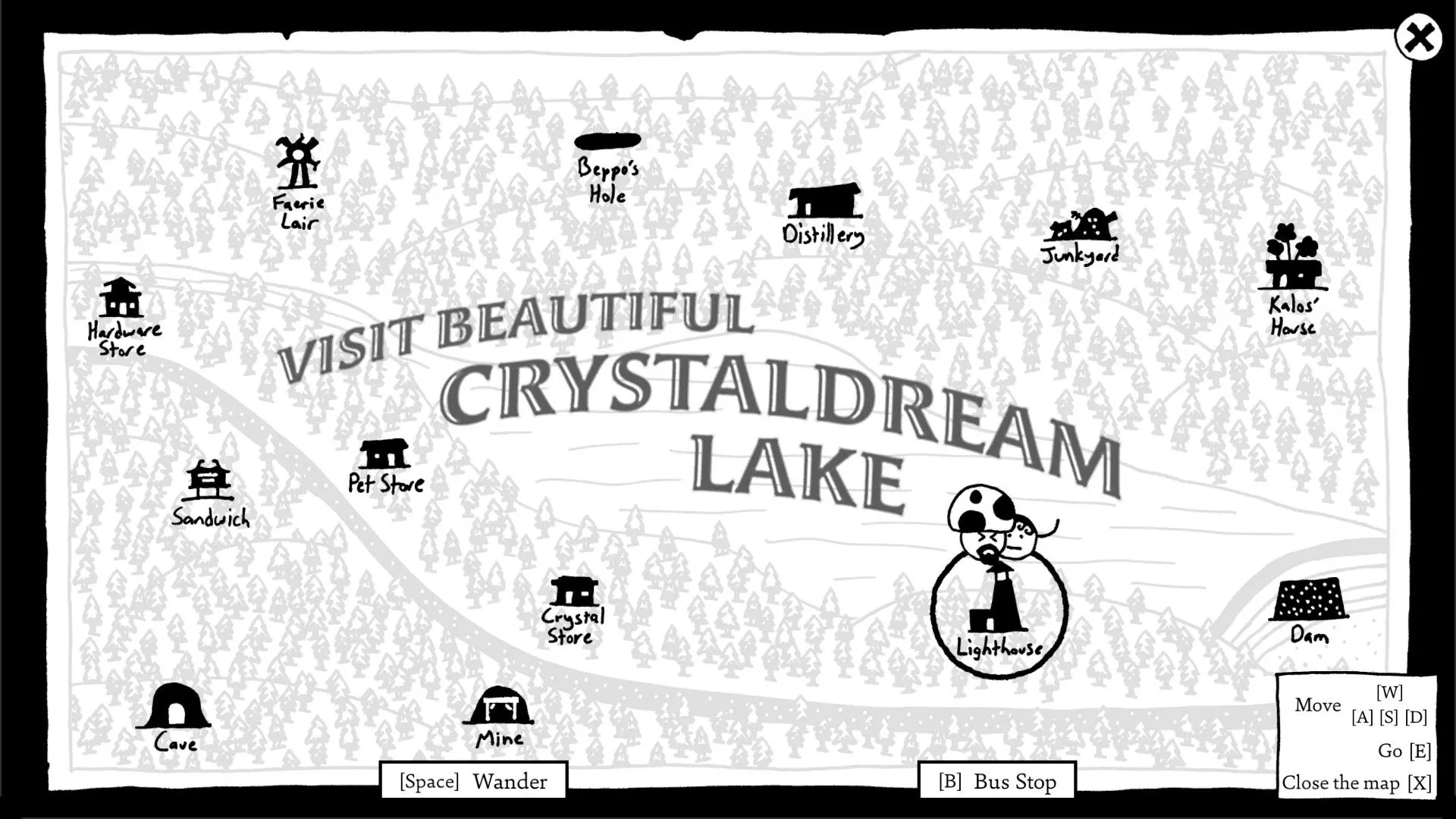 Nhân vật người que di chuyển trong môi trường đen trắng của Shadows Over Loathing