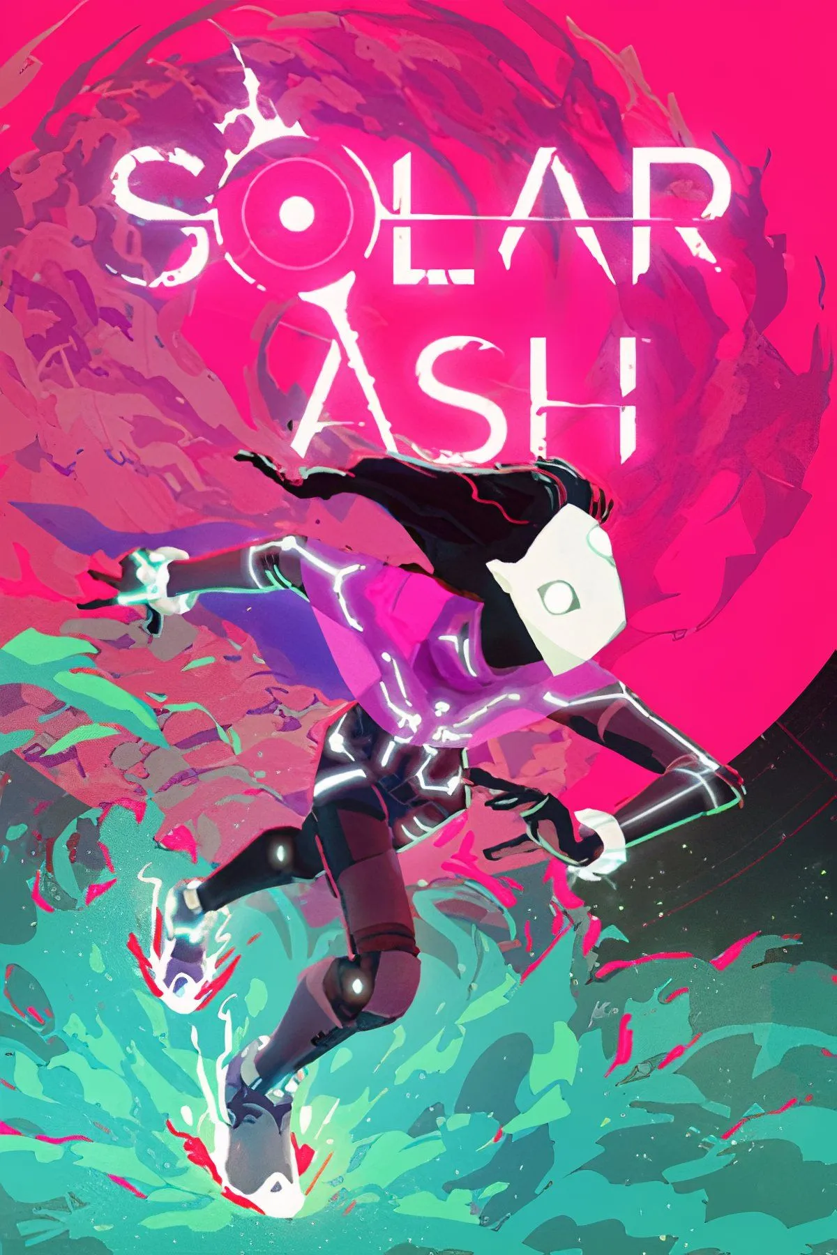 Nhân vật Ray lướt qua môi trường vũ trụ đầy màu sắc trong game platformer Solar Ash