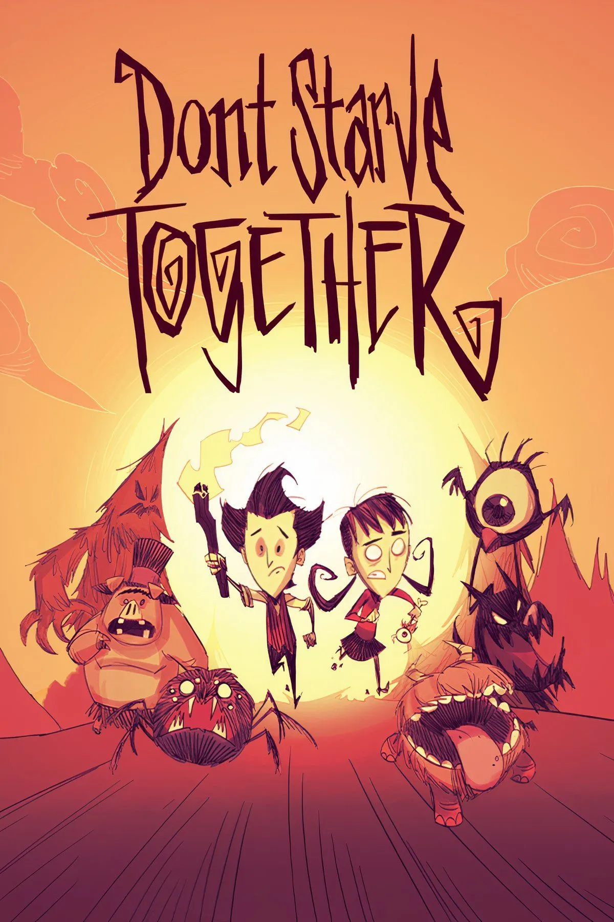 Nhân vật trong game sinh tồn Don't Starve Together đang khám phá thế giới kỳ lạ với phong cách đồ họa gothic độc đáo