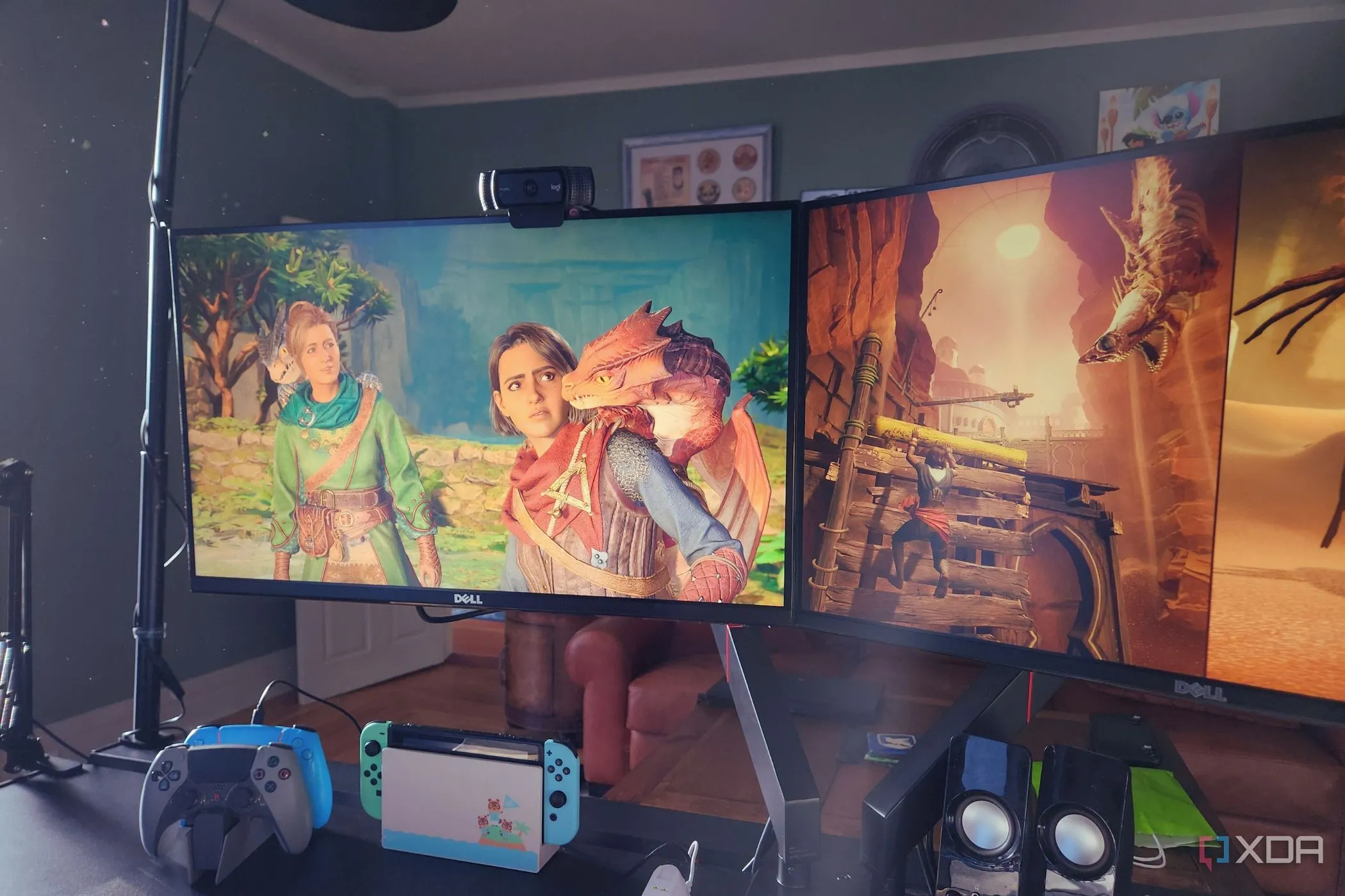 Nhân vật trong game Split Fiction tương tác với rồng trên màn hình, minh họa tiềm năng game co-op nhiều người chơi