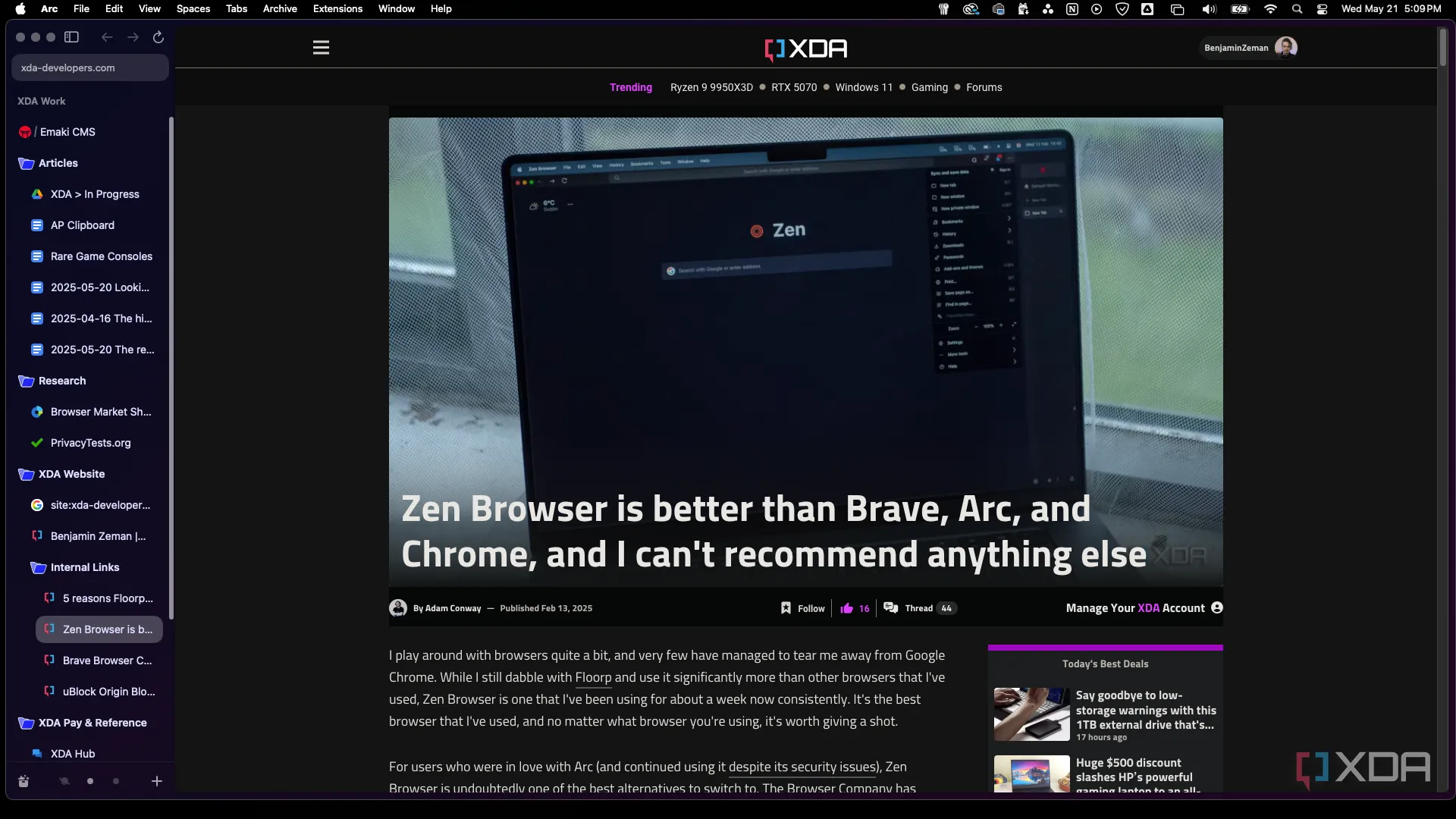 Nhóm tab với các thư mục lồng nhau trong Arc Browser