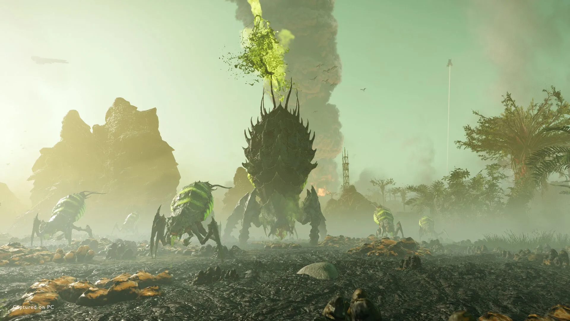 Những con quái vật bọ khổng lồ, kẻ thù chính trong Helldivers 2, lao về phía người chơi