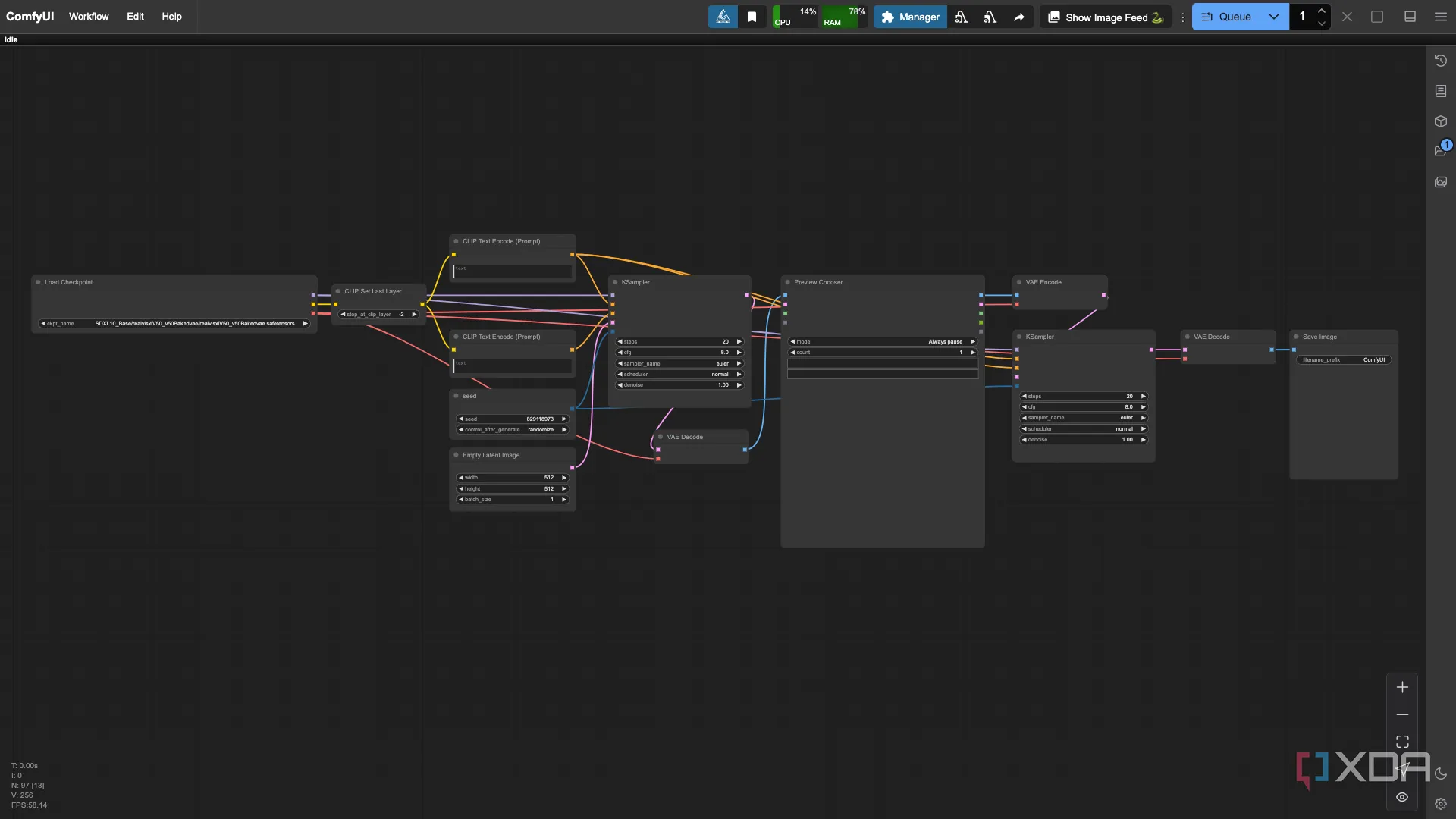 Node Preview Chooser trong một workflow ComfyUI đơn giản