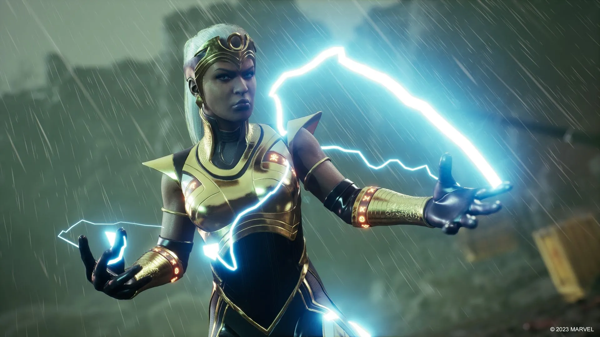 Nữ anh hùng Storm sử dụng sức mạnh đột biến của mình trong gói DLC của Marvel's Midnight Suns
