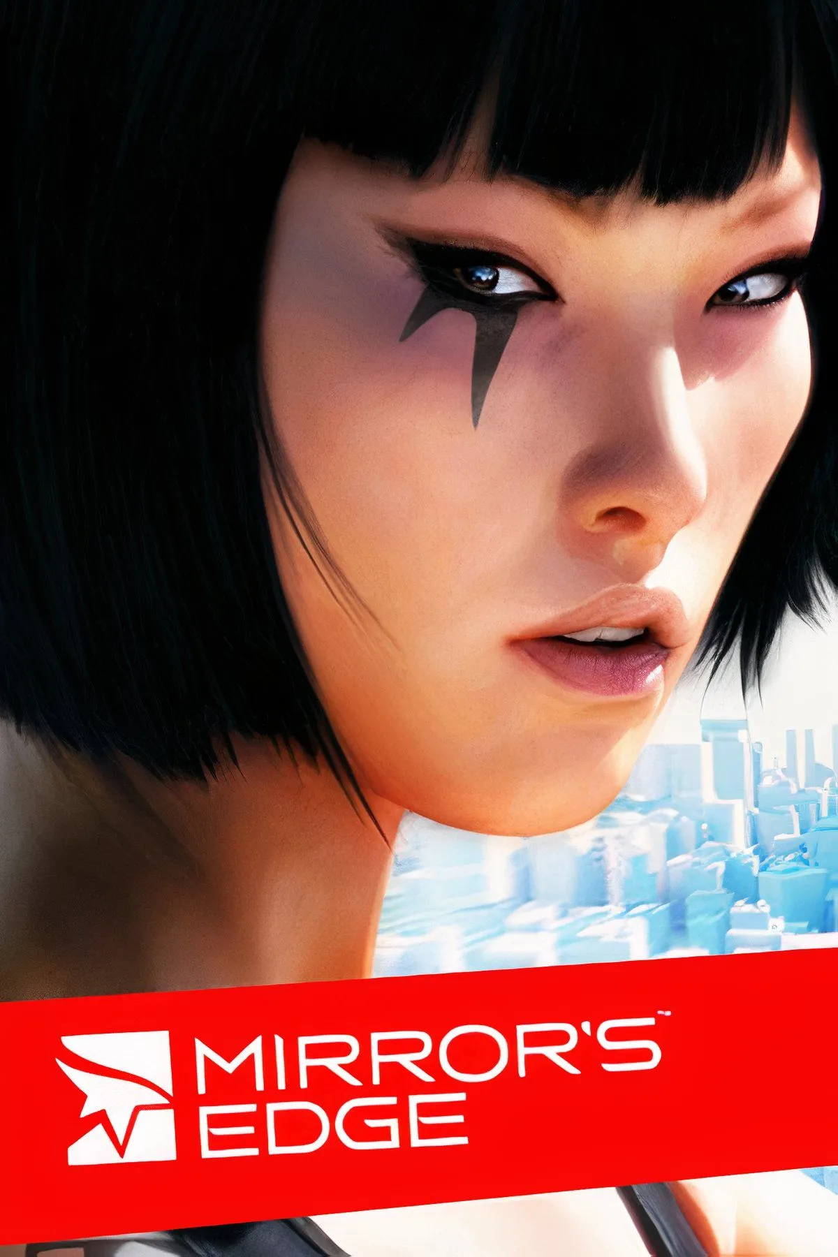 Nữ nhân vật Faith của Mirror's Edge đang chạy trên mái nhà trong khung cảnh thành phố hiện đại với kiến trúc ấn tượng, thể hiện gameplay parkour trên PC, PlayStation và Xbox.