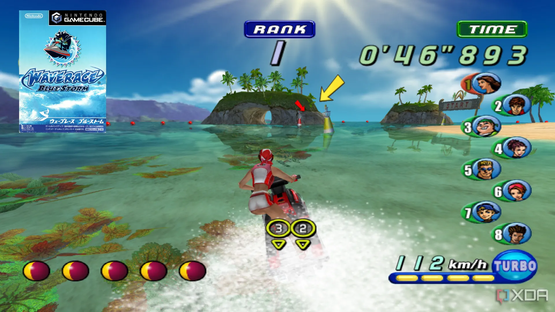Nữ vận động viên đua mô tô nước trong Wave Race Blue Storm, game đua xe có vật lý sóng đột phá