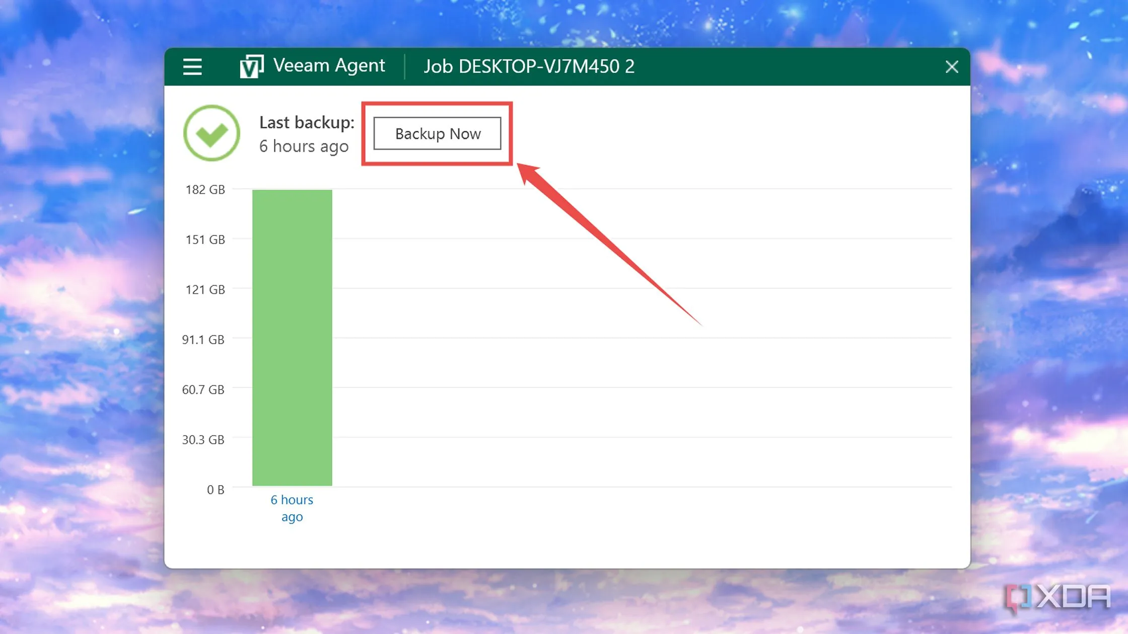 Nút Backup Now để bắt đầu sao lưu thủ công trong Veeam Agent
