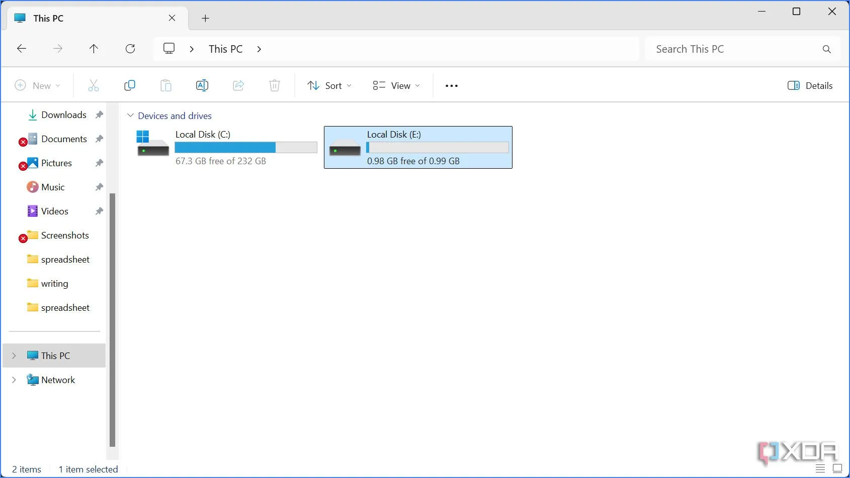 Ổ đĩa RAM mới hiển thị trong File Explorer của Windows sau khi tạo thành công