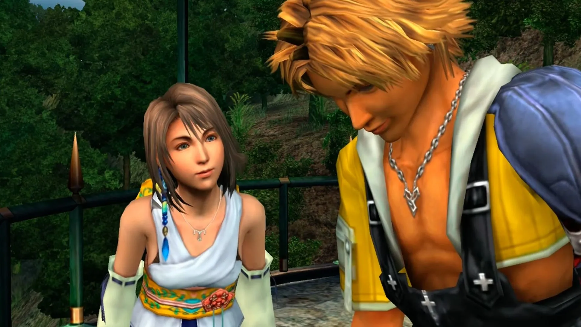 Phân cảnh Tidus và Yuna cười gượng trong Final Fantasy X, một trong những cảnh gây tranh cãi nhất