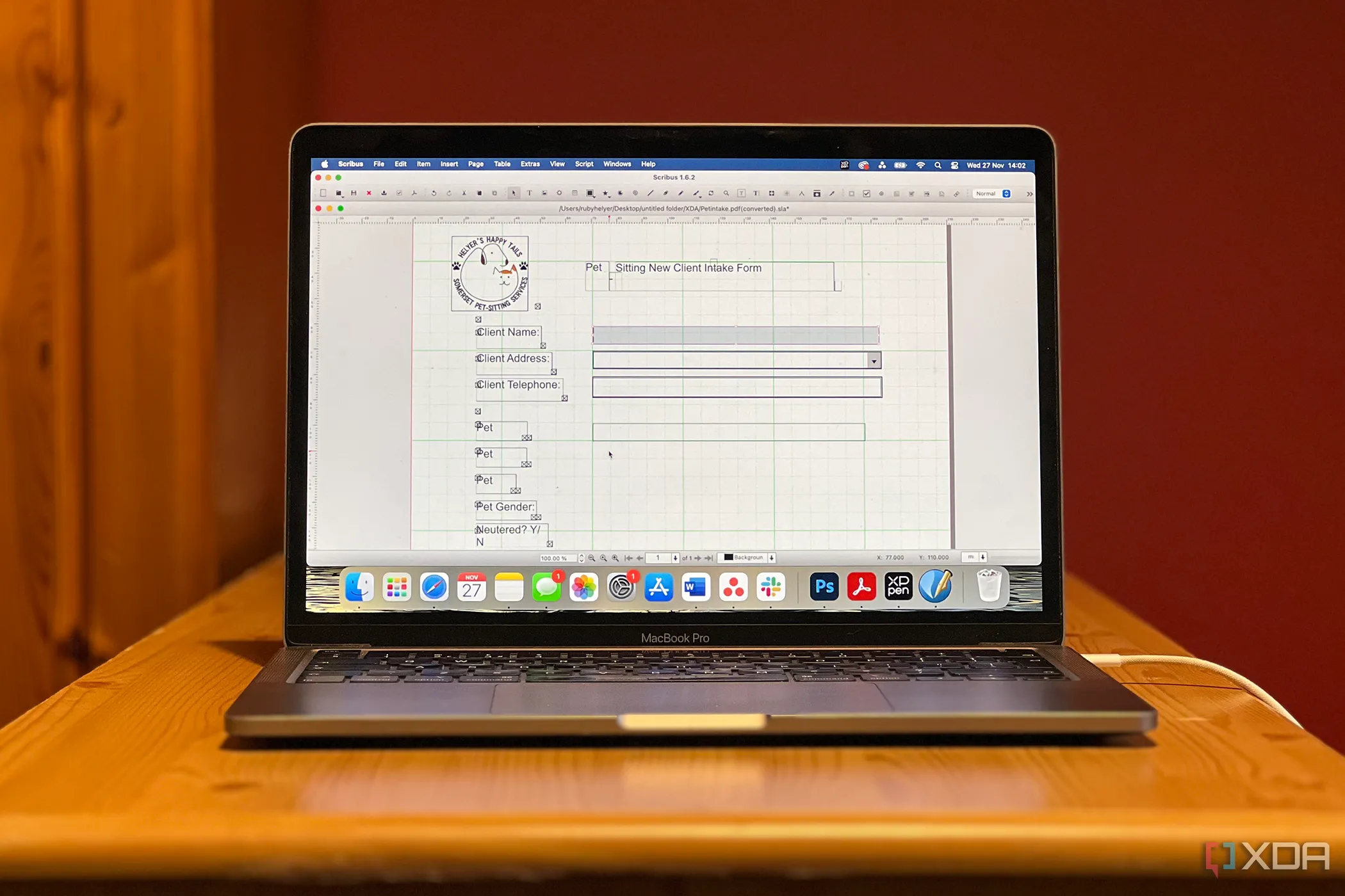 Phần mềm Scribus hoạt động trên MacBook, minh họa công cụ DTP chuyên nghiệp mã nguồn mở
