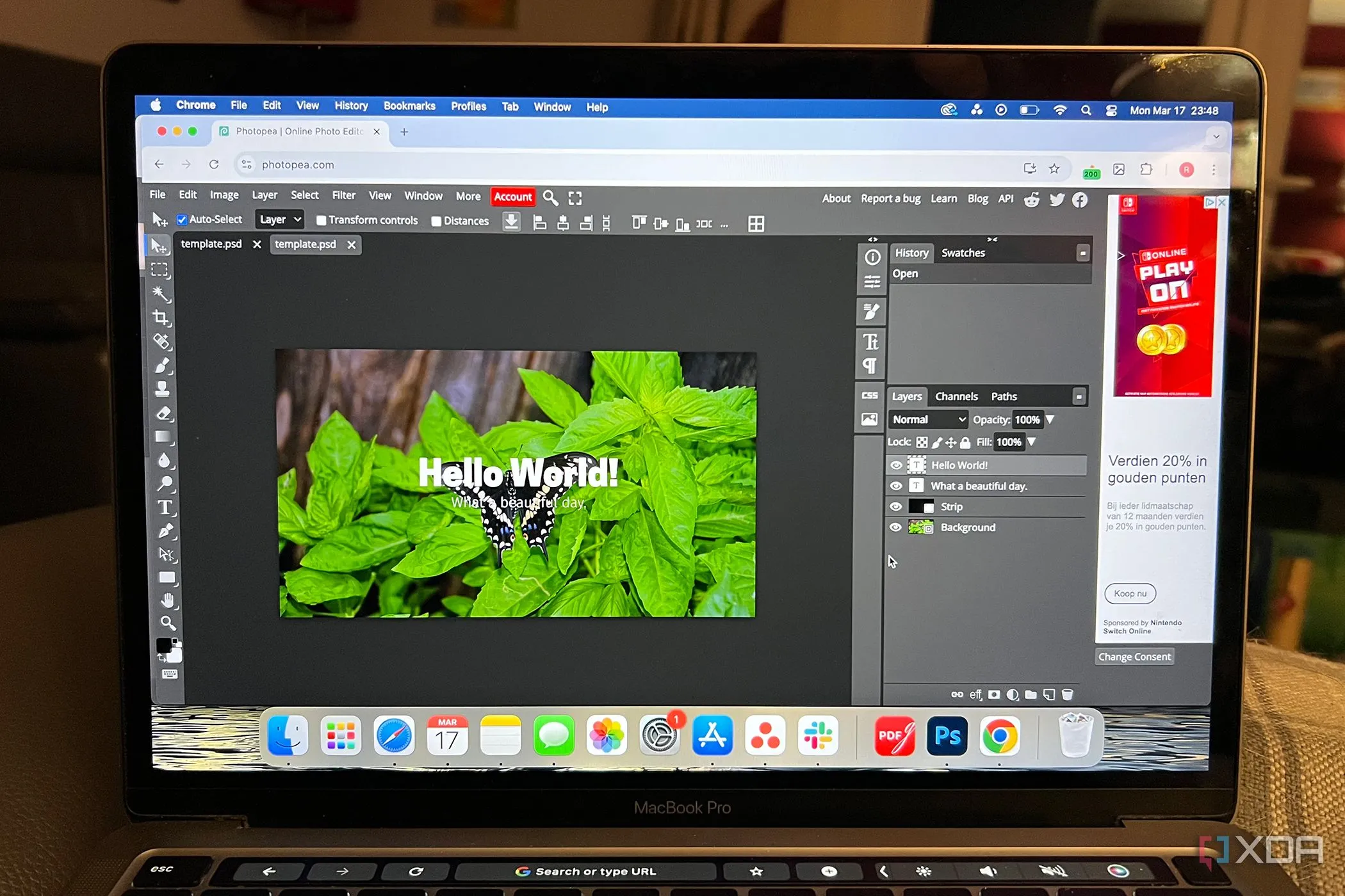 Photopea đang chạy trên một chiếc Macbook