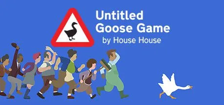 Poster game Untitled Goose Game với chú ngỗng tinh quái đang gây rối trong một khu vườn