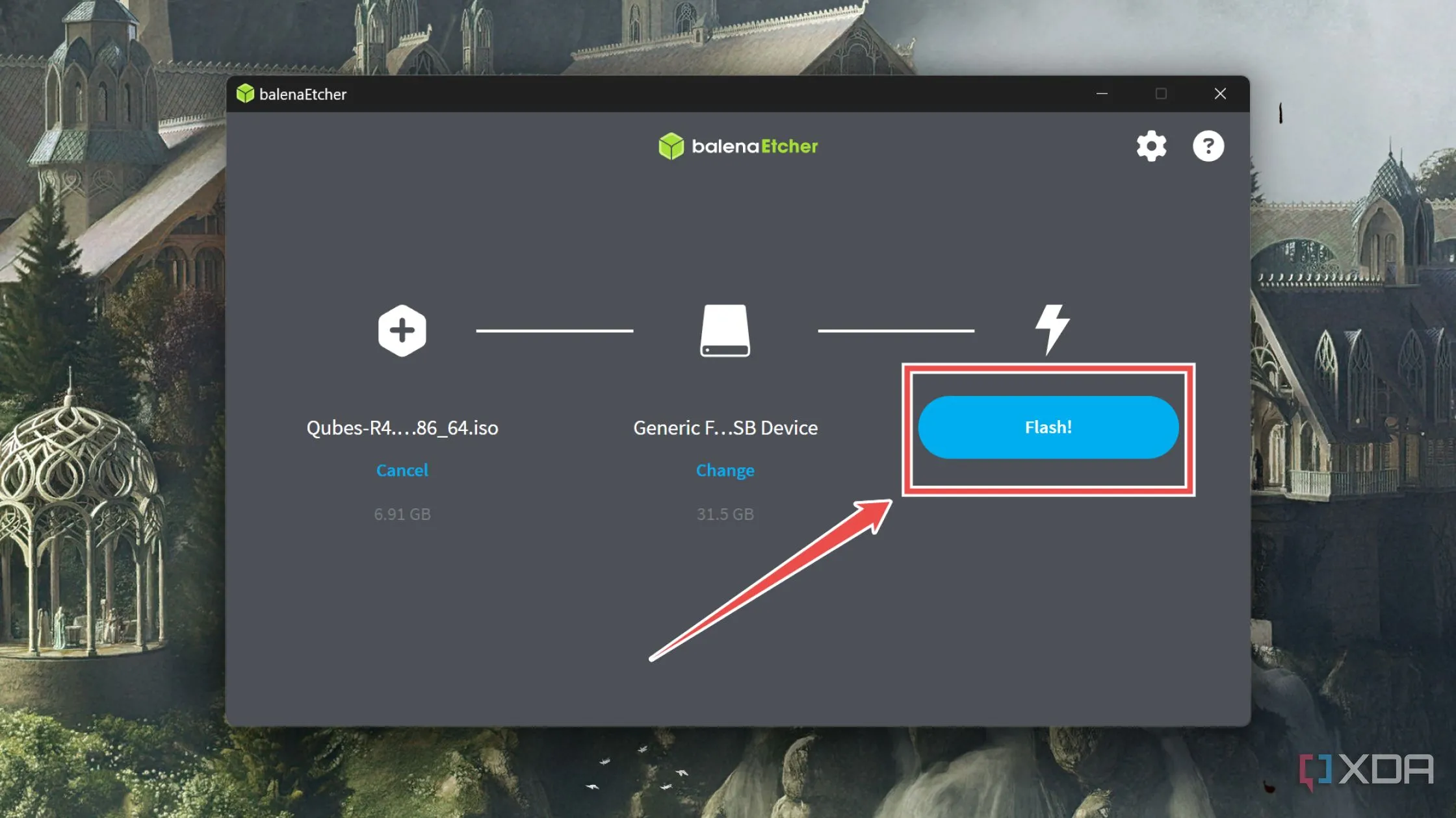 Quá trình ghi file ISO của Qubes OS lên ổ USB bằng Balena Etcher