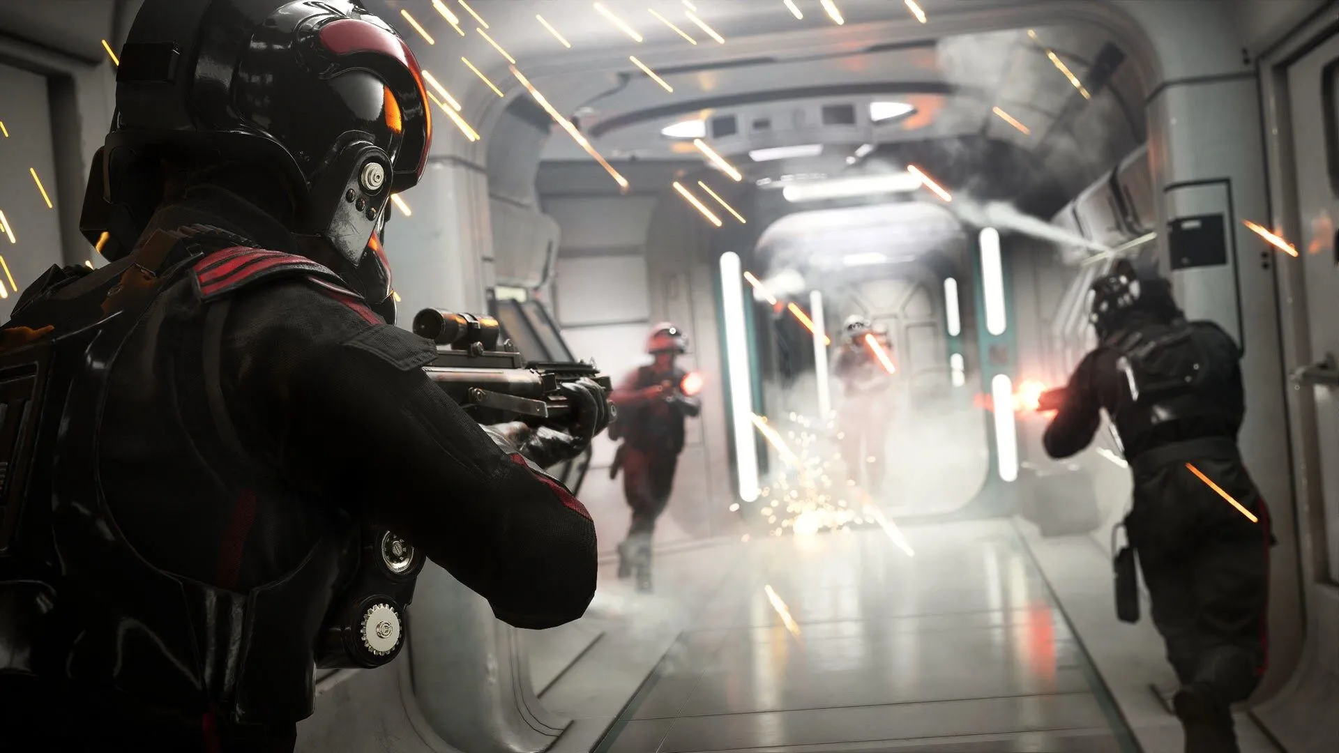 Quân đội Đế chế và phe Nổi dậy giao tranh ác liệt trong hành lang hẹp của Star Wars Battlefront 2, minh họa khả năng thêm bản đồ mới trong DLC.