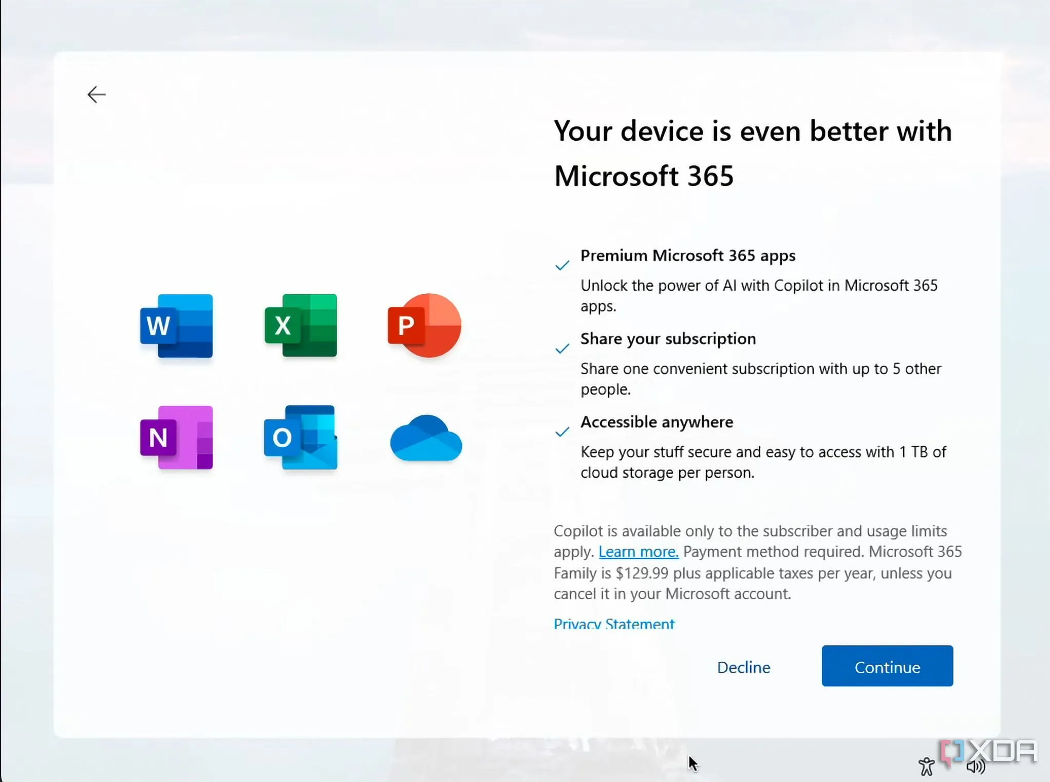 Quảng cáo Microsoft 365 hiển thị trong quá trình cài đặt Windows 11, quảng bá gói phần mềm