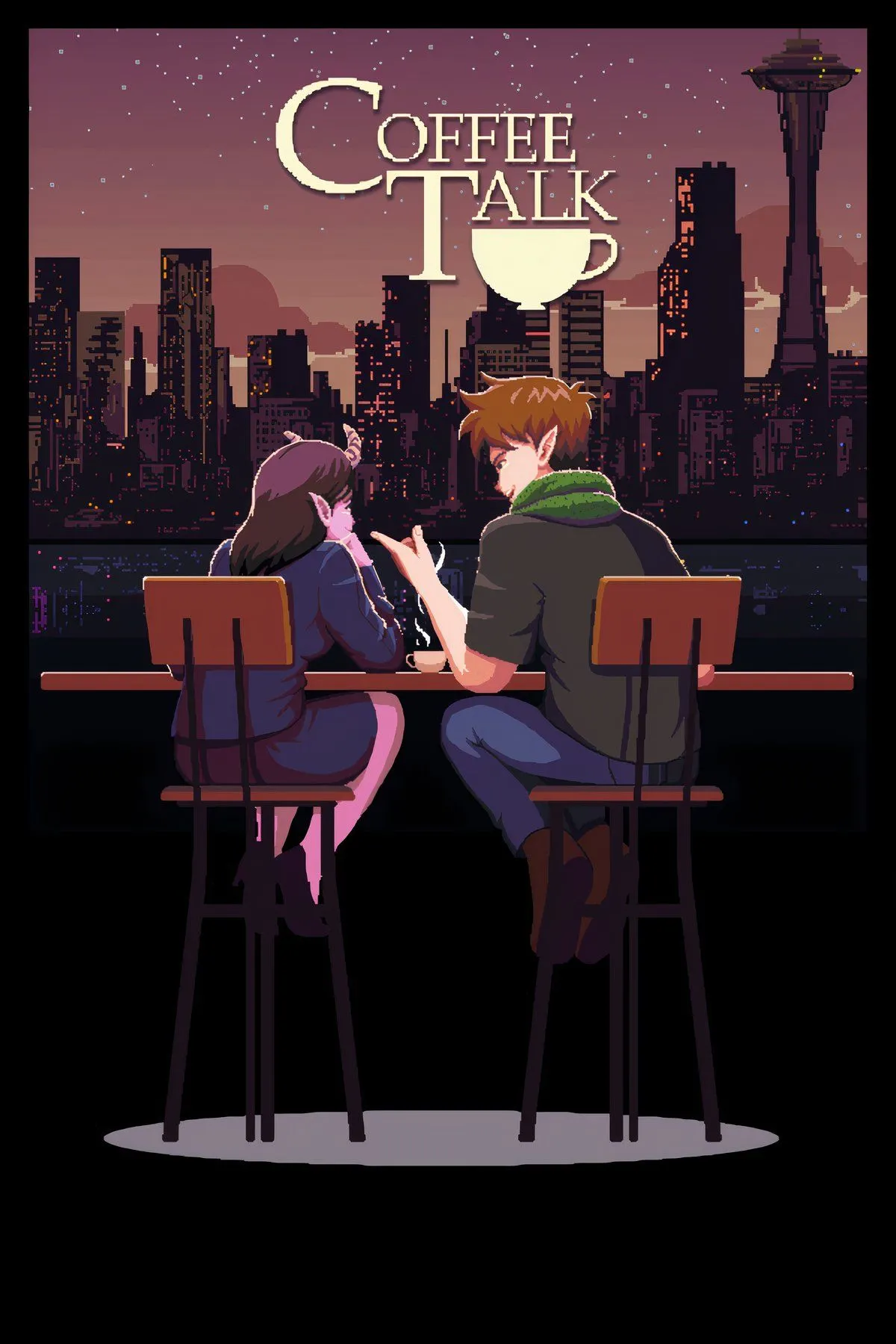 Quầy pha chế cà phê trong game Coffee Talk, nơi người chơi tương tác với các nhân vật giả tưởng