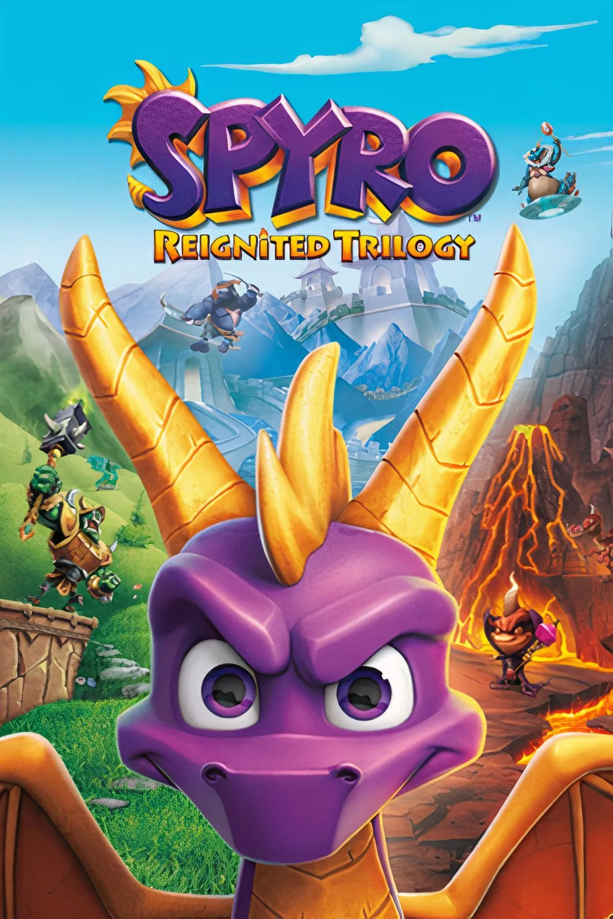 Rồng Spyro bay lượn trong một thế giới giả tưởng đầy màu sắc