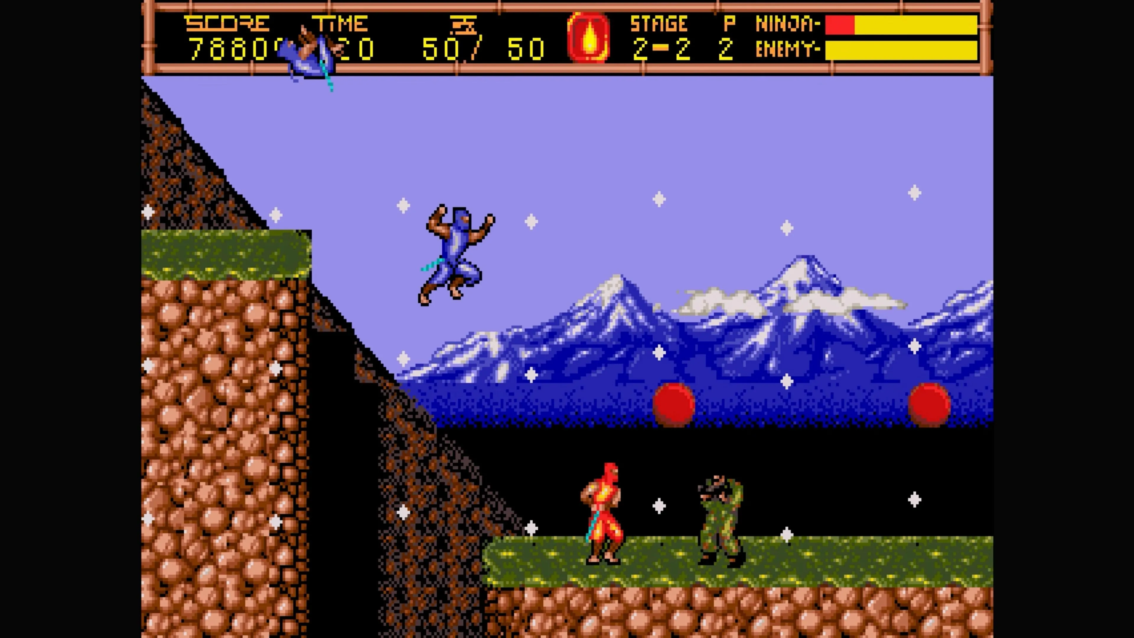 Ryu Hayabusa đang nhảy từ một vách đá trong Ninja Gaiden II