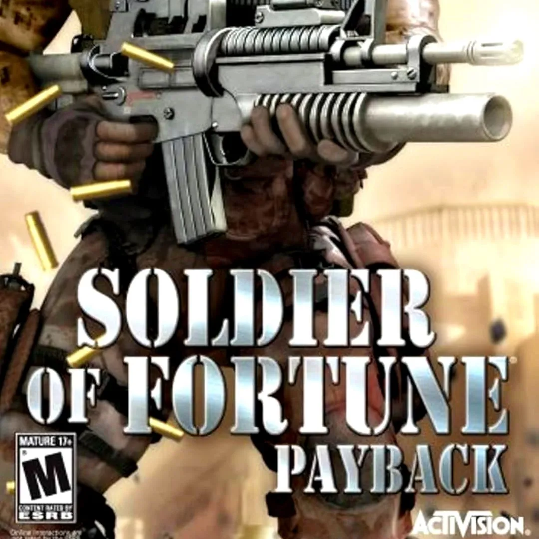 Sản phẩm game Soldier of Fortune: Payback với hình ảnh súng trường và một khẩu súng lục