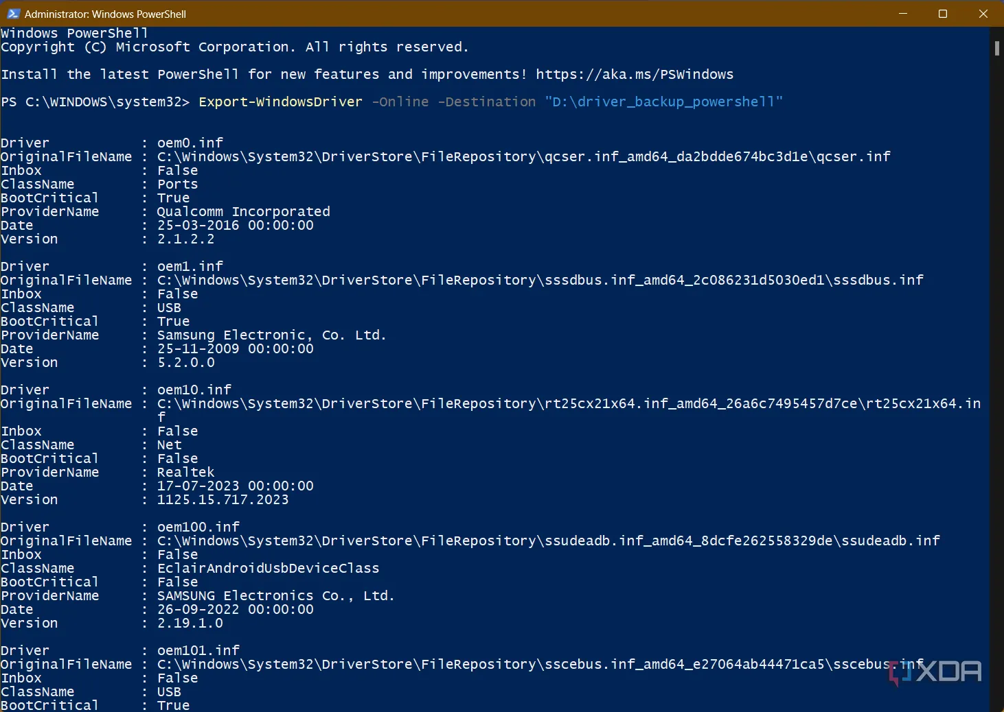 Sao lưu driver bằng PowerShell