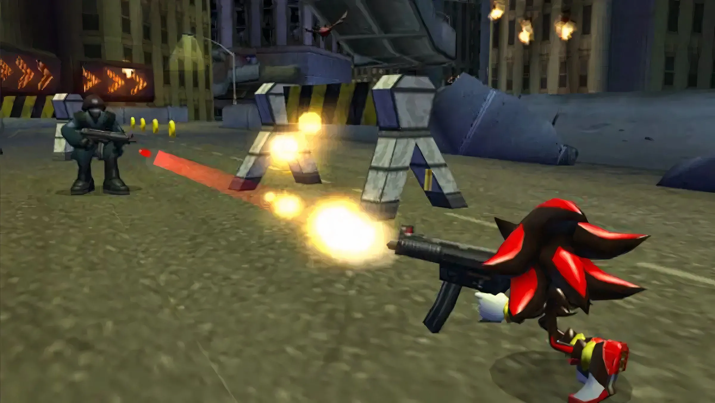 Shadow the Hedgehog cầm súng trong game Shadow the Hedgehog, minh họa gameplay hành động