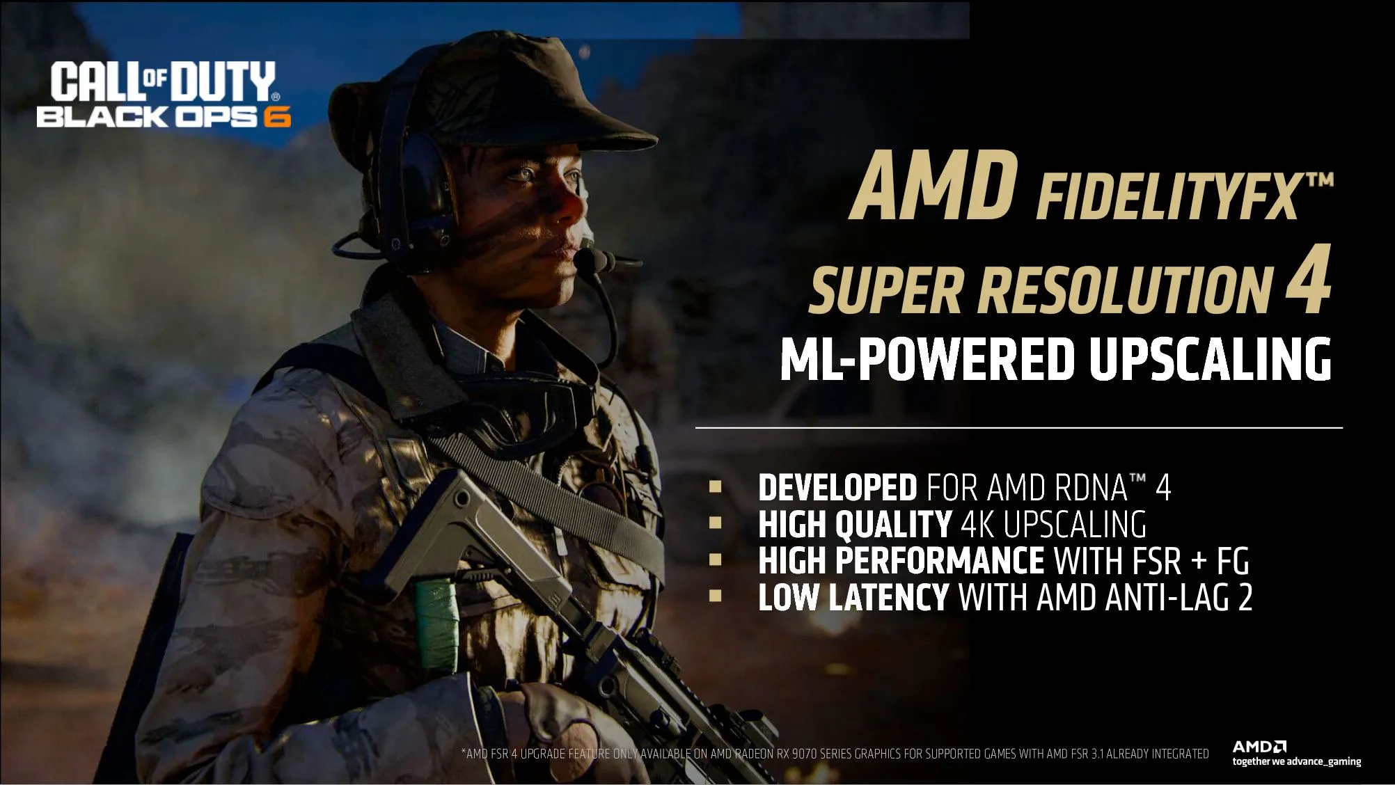 Slide giới thiệu công nghệ AMD RDNA 4 và FSR 4 (Super Resolution 4)