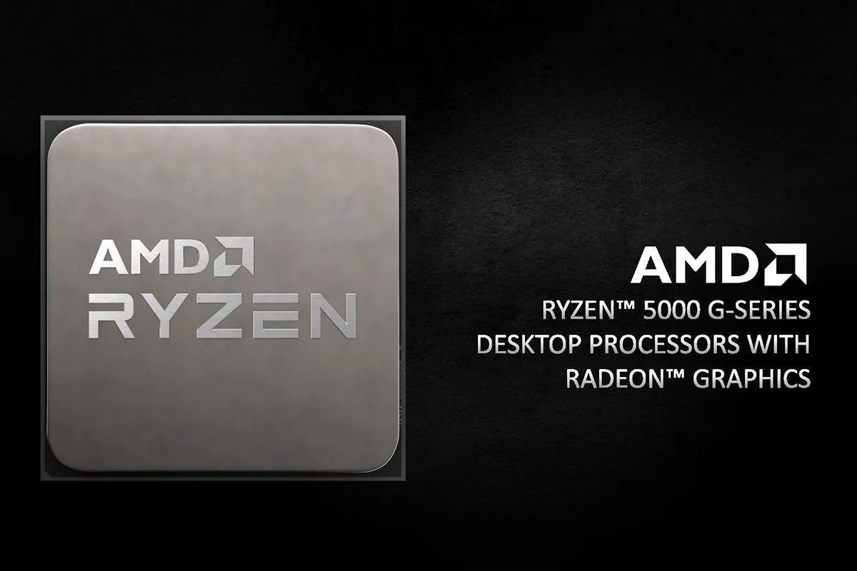 Slide trình bày các tính năng nổi bật của dòng APU AMD Ryzen 5000G với đồ họa tích hợp.