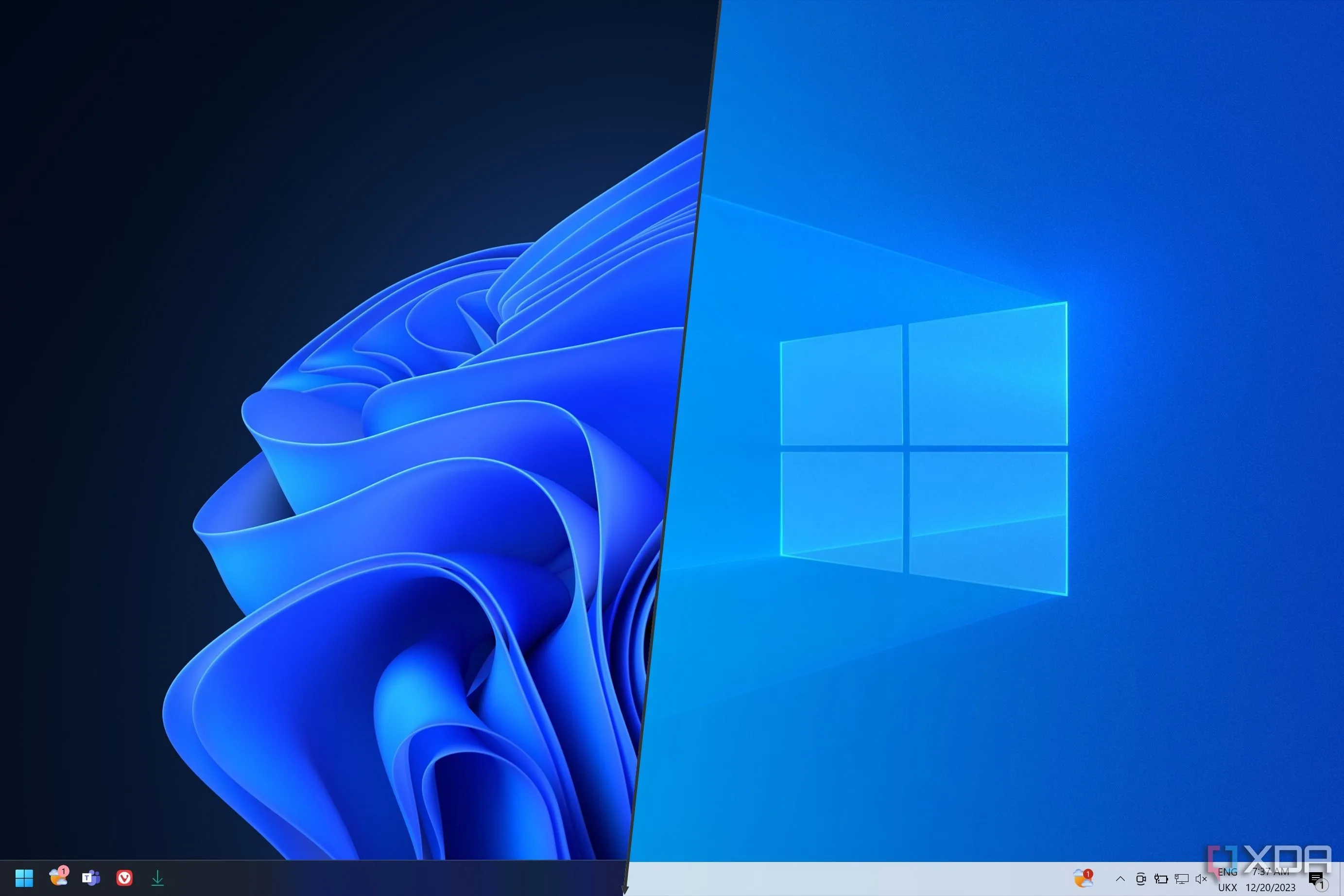 So sánh logo Windows 10 và Windows 11, thể hiện sự thay đổi và yêu cầu nâng cấp hệ điều hành.