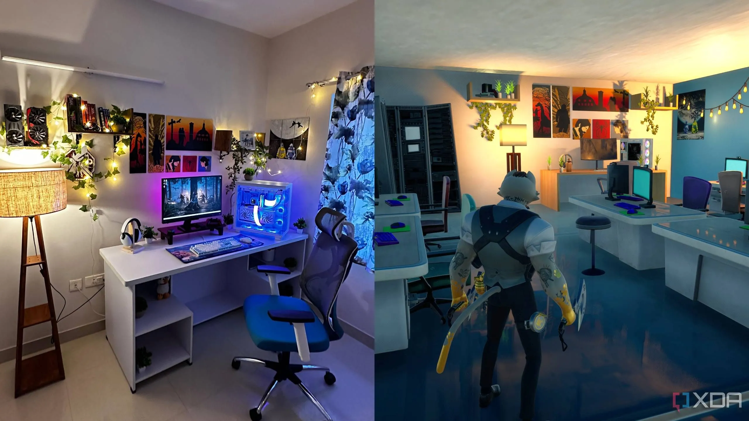 So sánh một máy trạm PC trong đời thực và trong Fortnite.