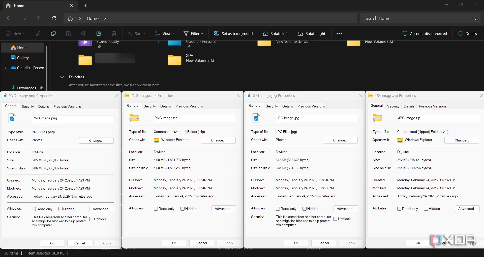 So sánh sự khác biệt về khả năng nén file giữa PNG và JPG trong WinZIP, thể hiện dung lượng và chất lượng ảnh sau khi nén