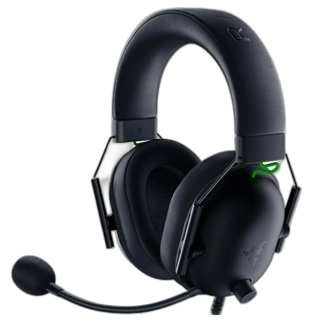 Tai nghe gaming Razer BlackShark V2 màu đen với micro có thể tháo rời, nhìn nghiêng sang trái