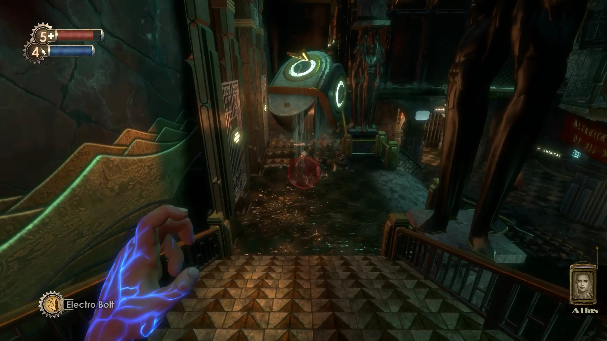 Tấm hình giới thiệu game BioShock Remastered, với cảnh thành phố Rapture dưới nước và hình ảnh Big Daddy
