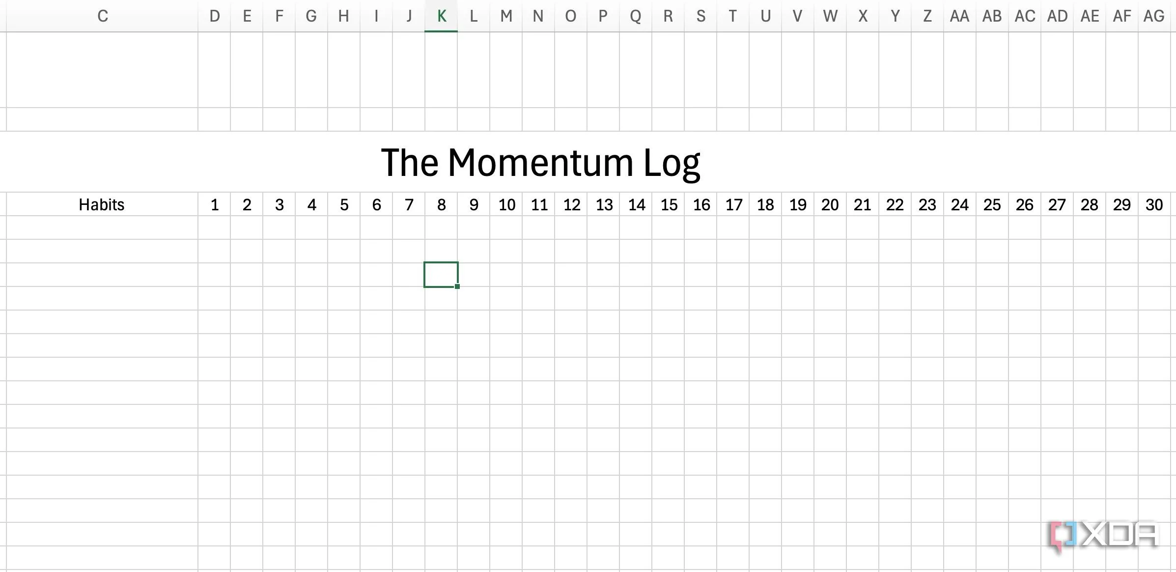 Tạo ngày cho Habit Tracker trong Excel