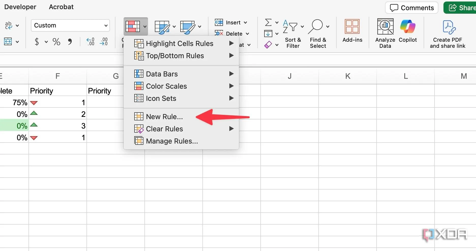 Tạo quy tắc định dạng có điều kiện mới trong Excel