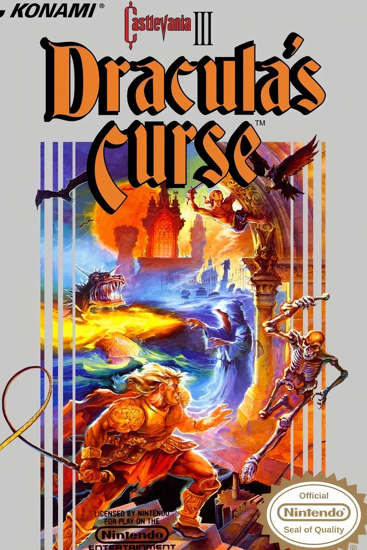 Tập hợp hình ảnh gameplay từ Castlevania III: Dracula's Curse, cho thấy các nhân vật và môi trường game.
