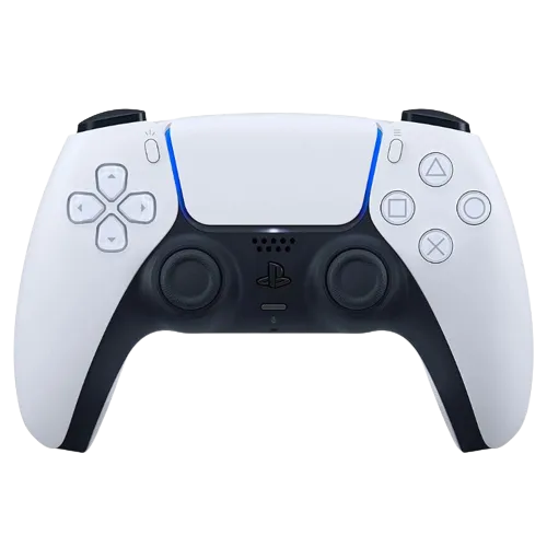 Tay cầm Sony DualSense màu trắng, thiết bị ngoại vi quan trọng cho trải nghiệm chơi game PS5 với công nghệ phản hồi xúc giác tiên tiến.