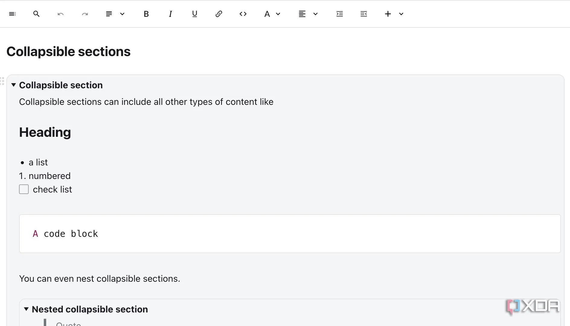 Thanh công cụ trình soạn thảo ghi chú Rich Text Editor mạnh mẽ của Standard Notes.