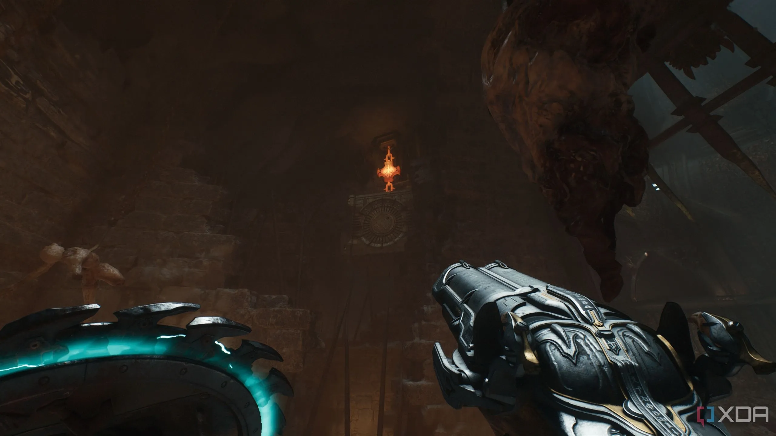 Thánh giá kim loại đang nóng chảy treo trên trần trong Chapter 19 Doom The Dark Ages.