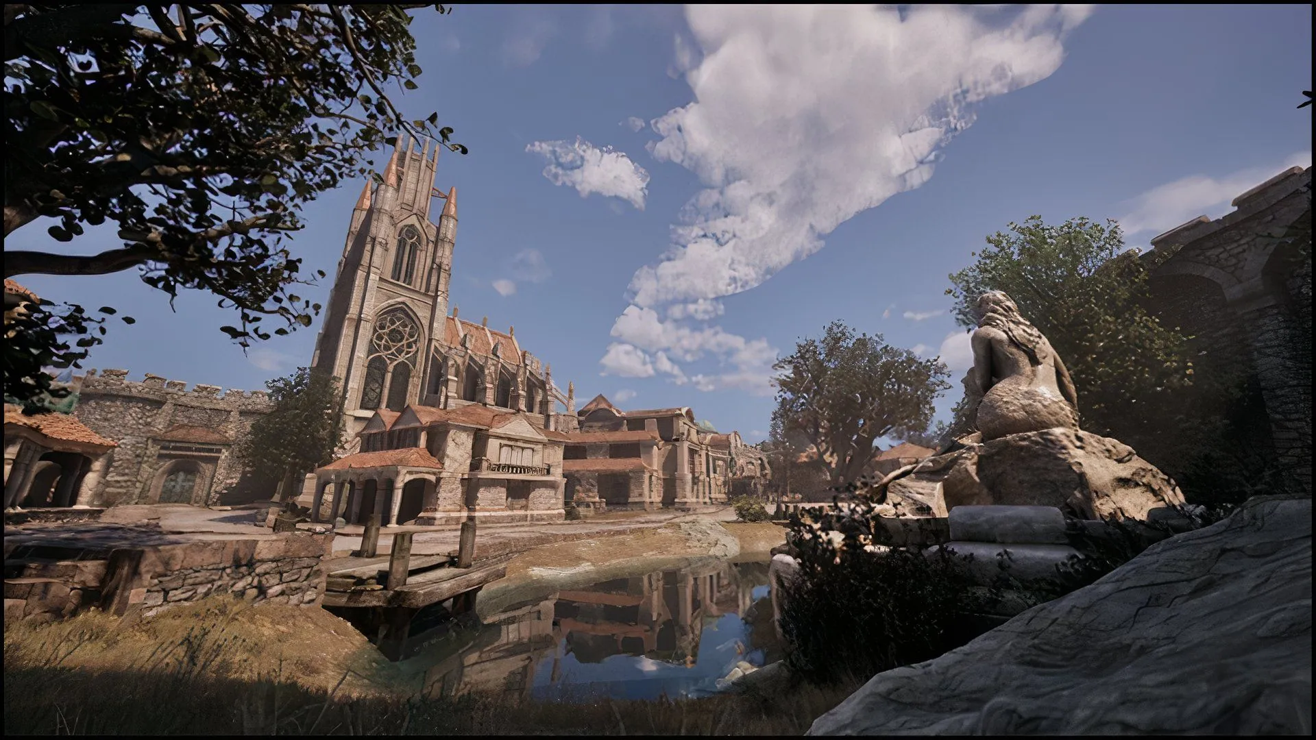 Thành phố trong Oblivion Remastered với hiệu ứng ánh sáng Lumen được tắt, minh họa cho PC cấu hình yếu